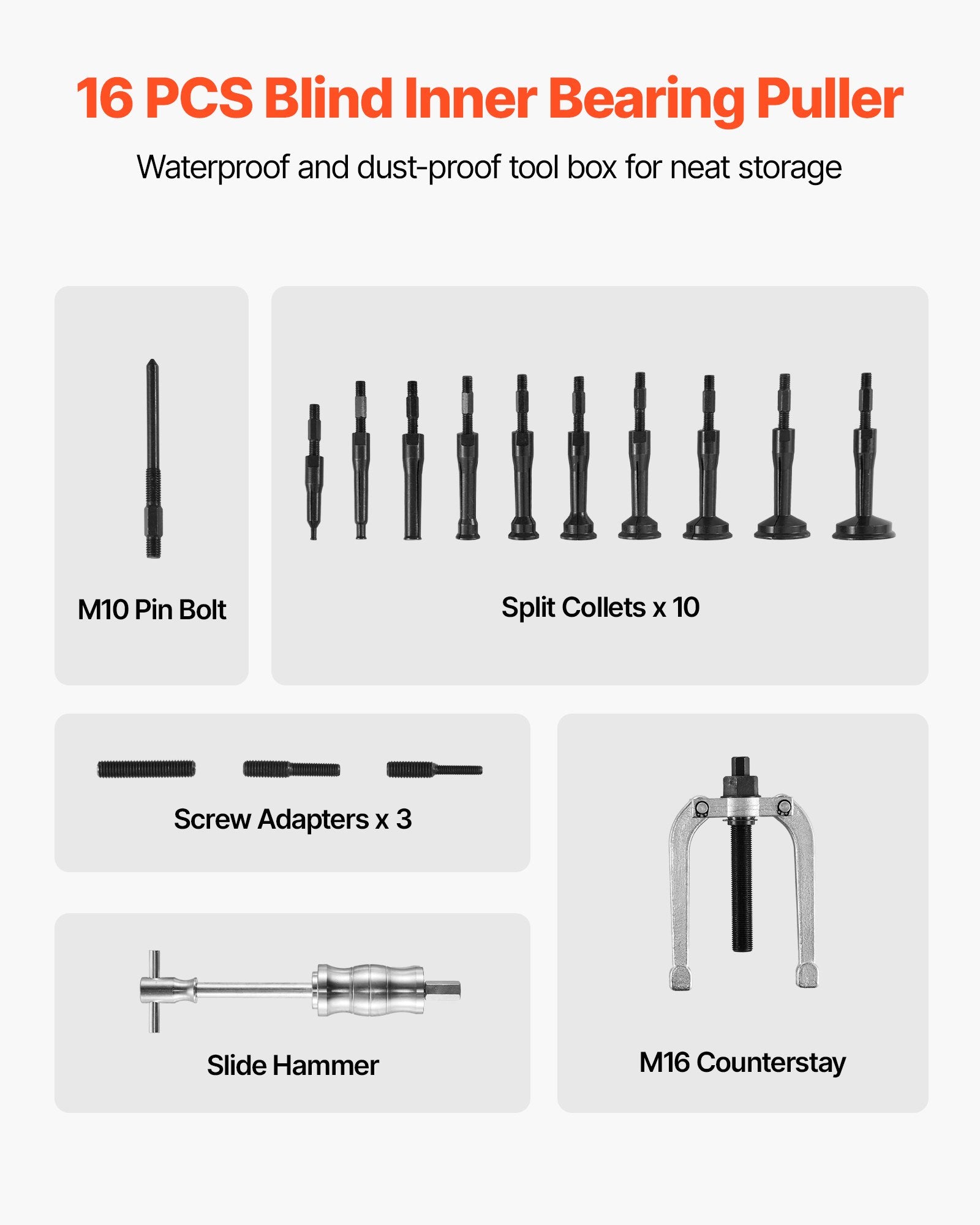 16Pcs Blind Hole Bearing Puller Set Slide Hammer Internal Extractor Kit