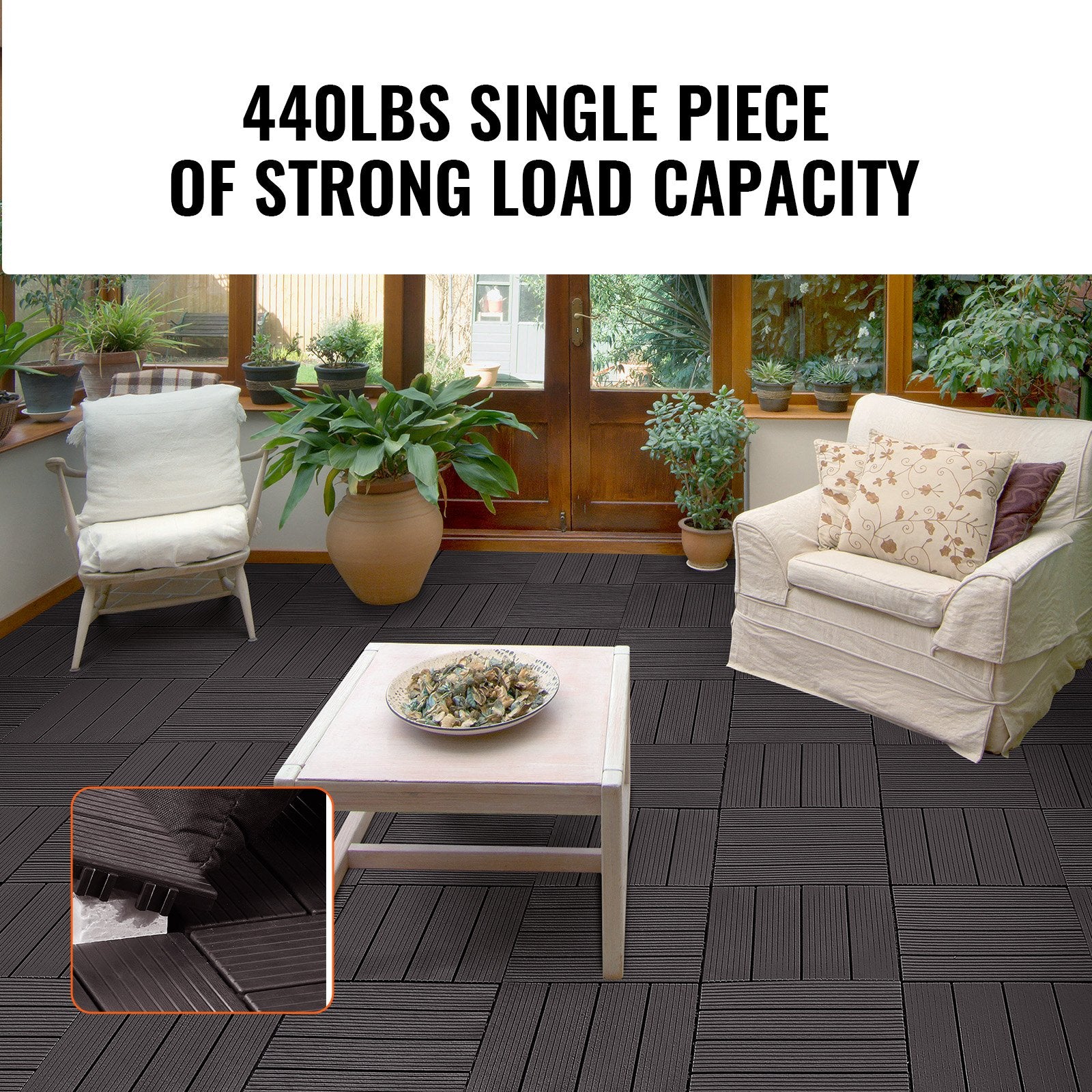 Deck Tiles Interlocking 10 Pack 12x12 Inch Plastic Waterproof Outdoor Brown