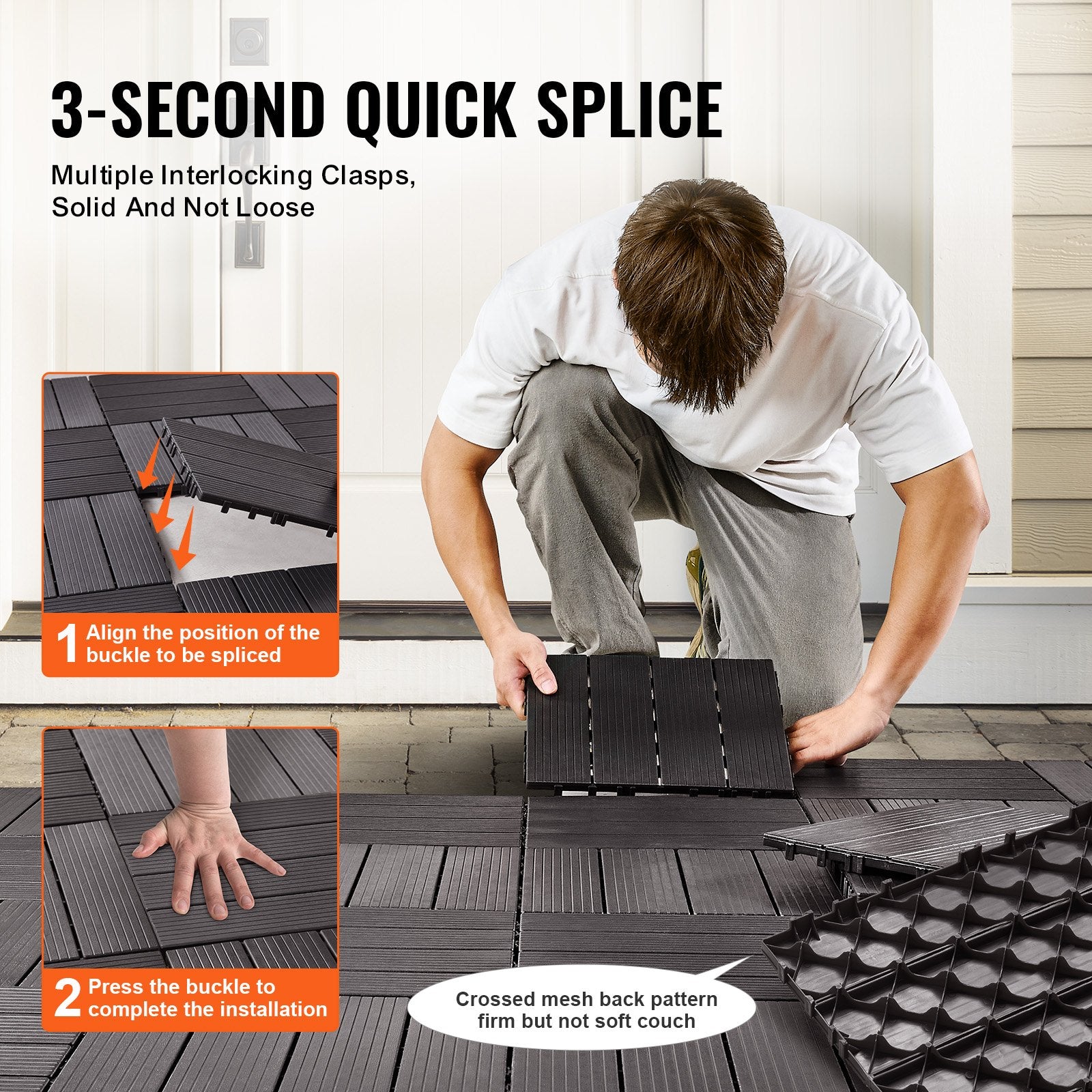 Deck Tiles Interlocking 10 Pack 12x12 Inch Plastic Waterproof Outdoor Brown
