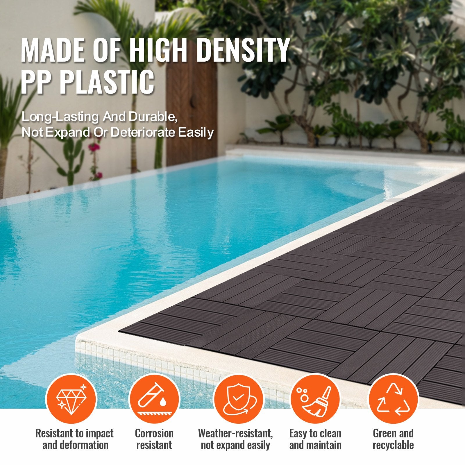 Deck Tiles Interlocking 10 Pack 12x12 Inch Plastic Waterproof Outdoor Brown