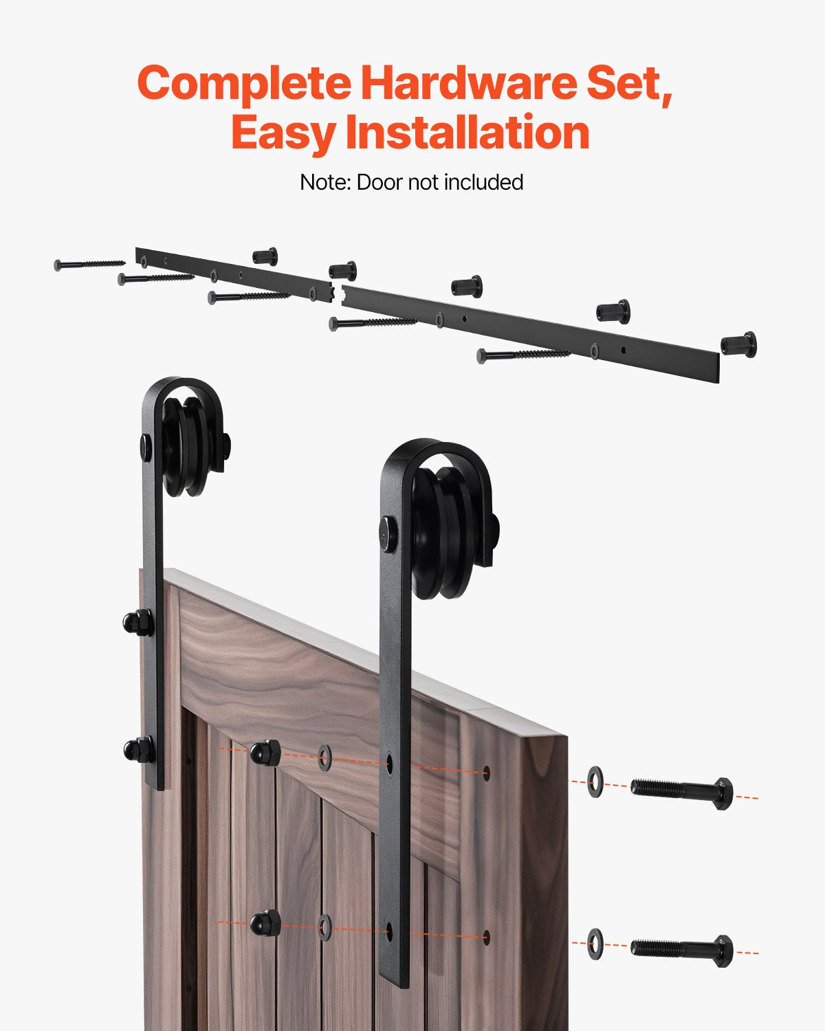 2000 mm Sliding Barn Door Hardware Kit for Single Sliding Barn Door Black