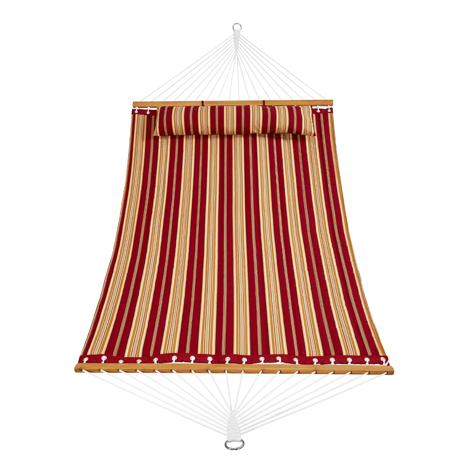 Hammock Double Quilted Fabric 12ft Hardwood Spreader Bar Detachable Pillow 480lb