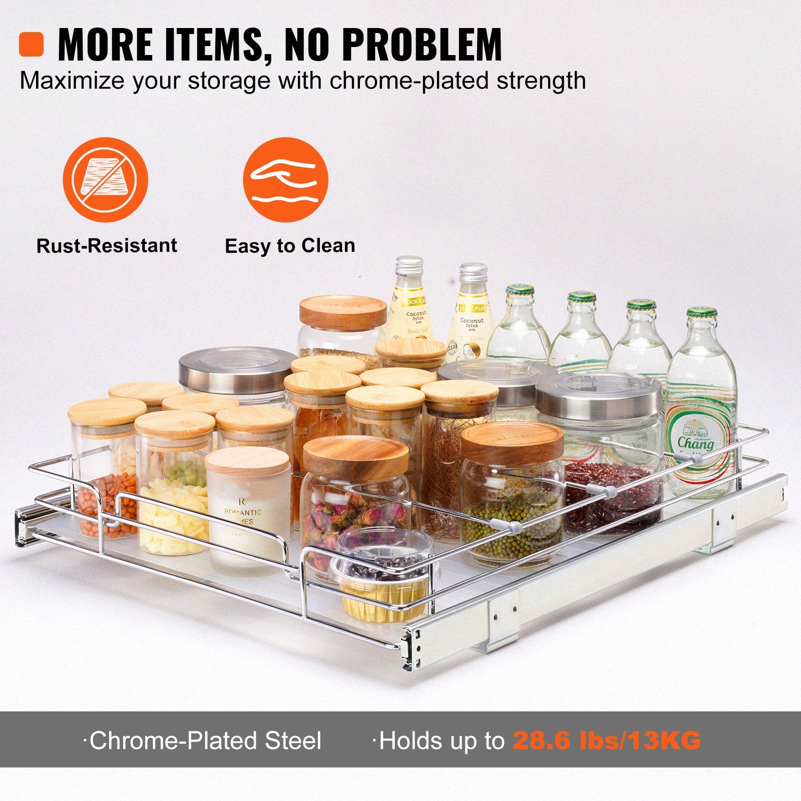 Pull Out Cabinet Organizer Heavy Duty Slide Out Pantry Shelf Drawer Storage