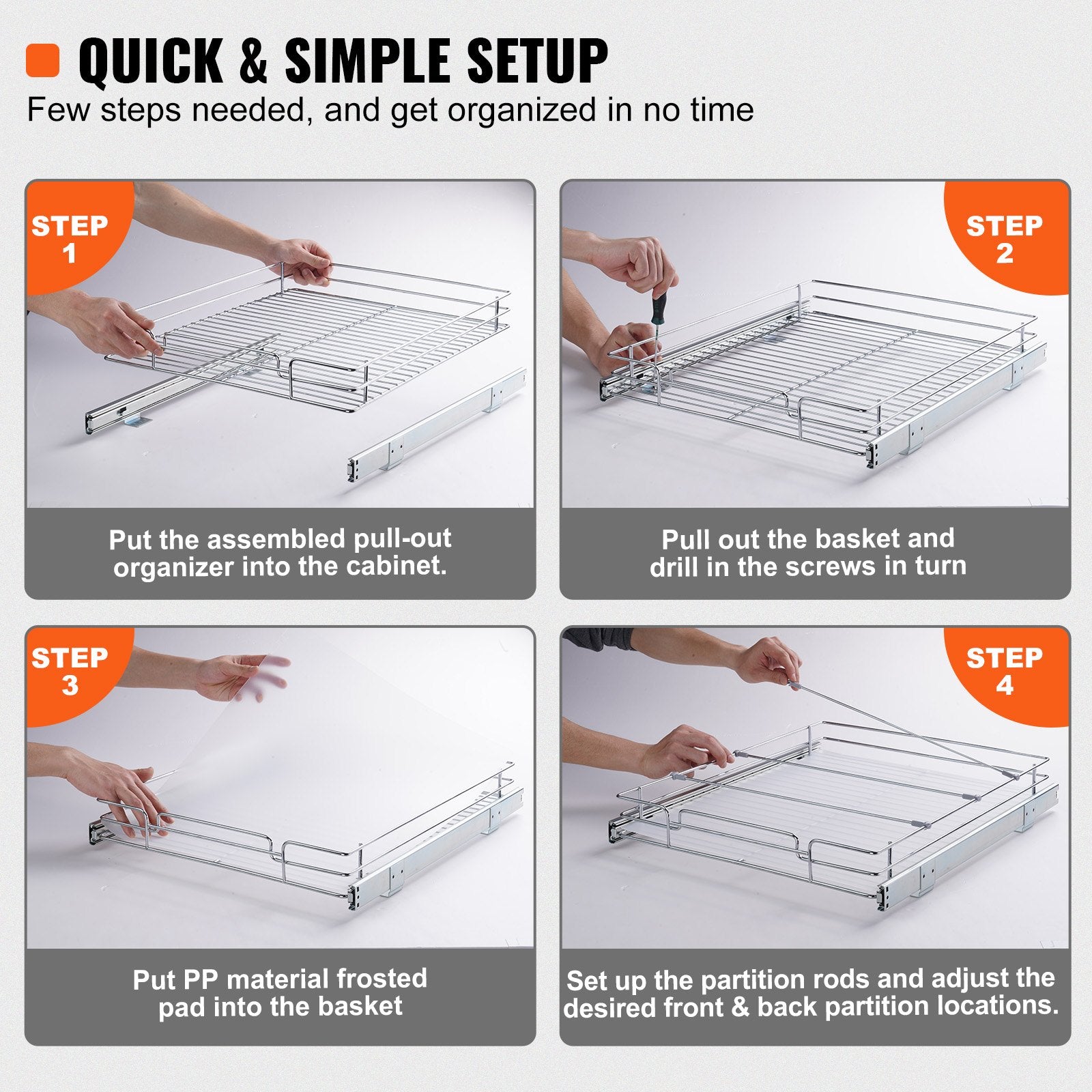 Pull Out Cabinet Organizer Heavy Duty Slide Out Pantry Shelf Drawer Storage