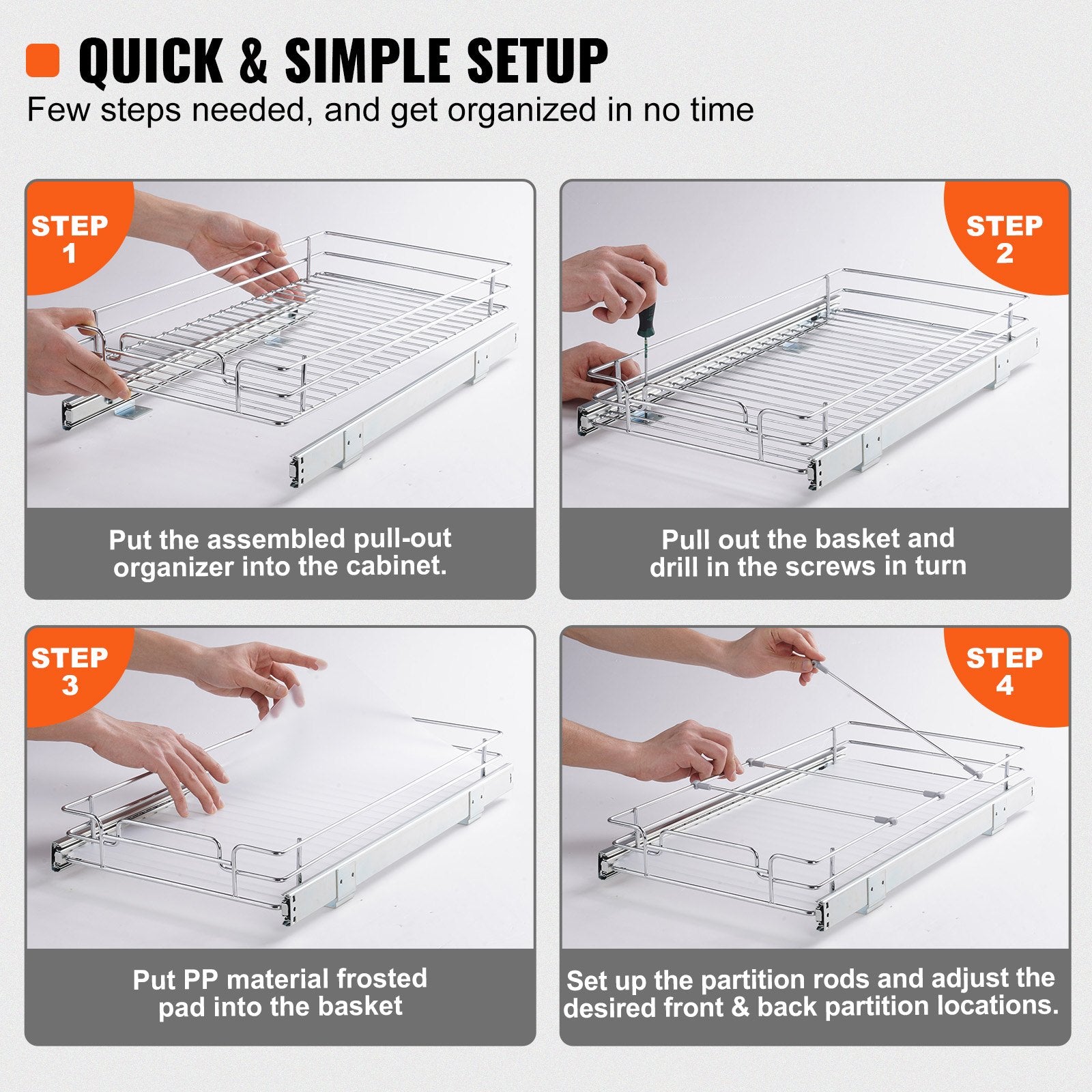 Pull Out Cabinet Organizer 12.5"x16.5"x3.5" Heavy Duty Steel Pantry Drawer