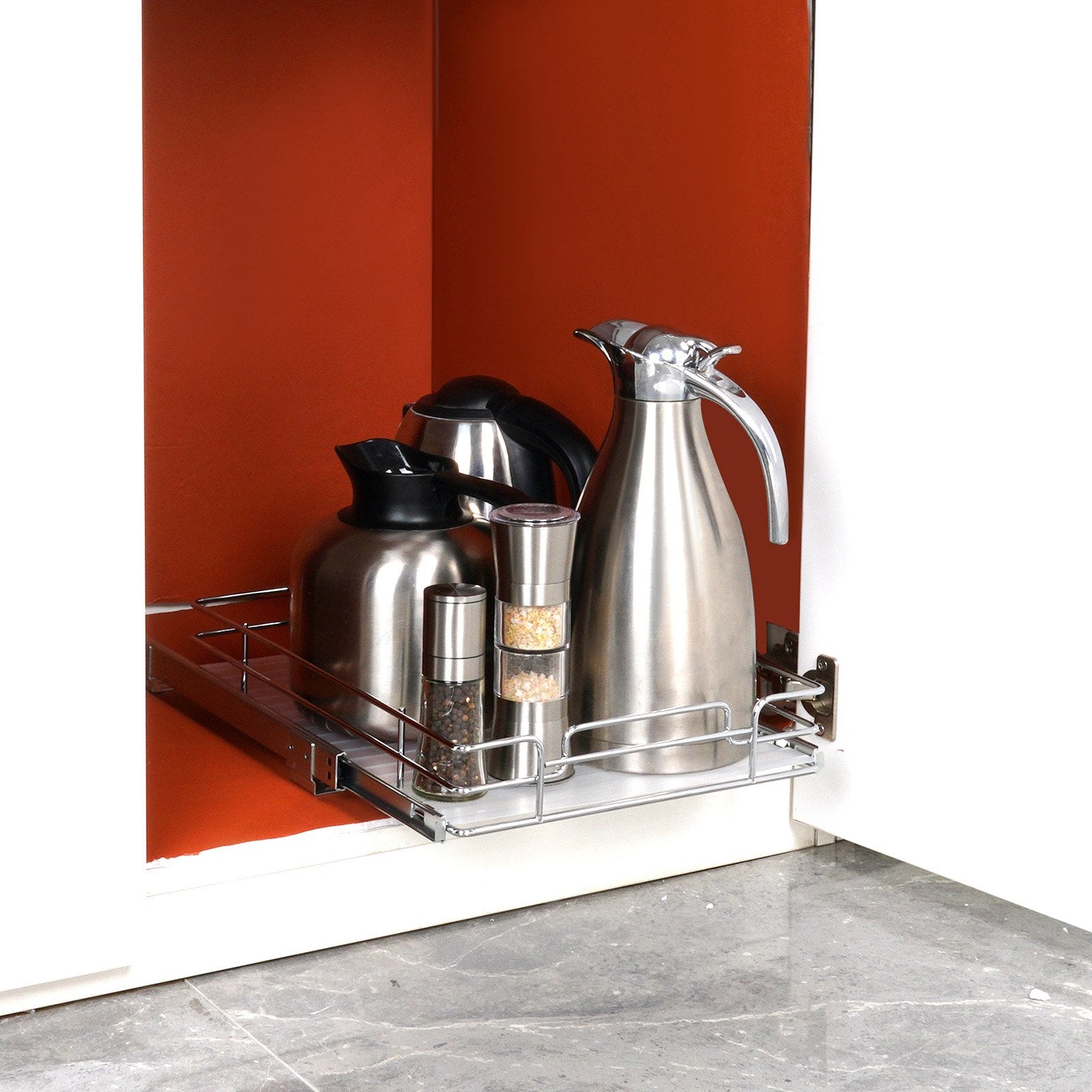 Pull Out Cabinet Organizer 12.5"x16.5"x3.5" Heavy Duty Steel Pantry Drawer