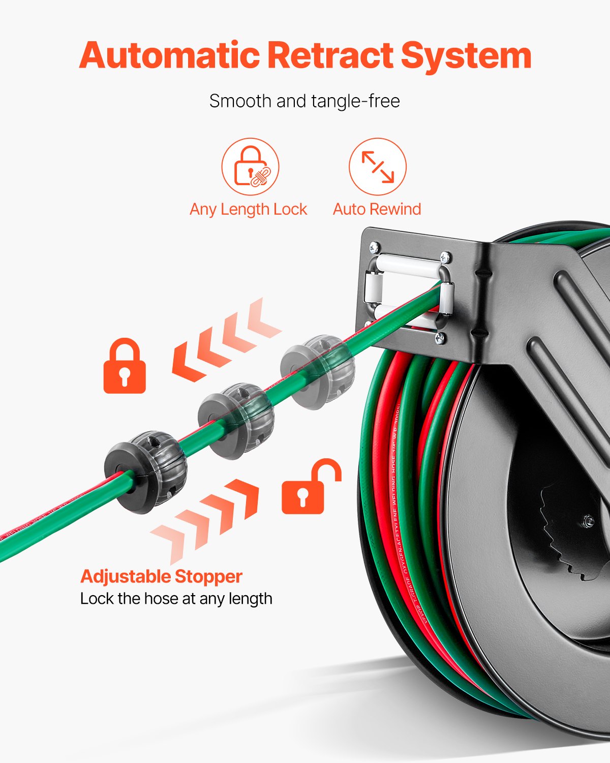 Retractable Welding Hose Reel 1/4" x 50FT Twin Oxygen Acetylene 300PSI Steel