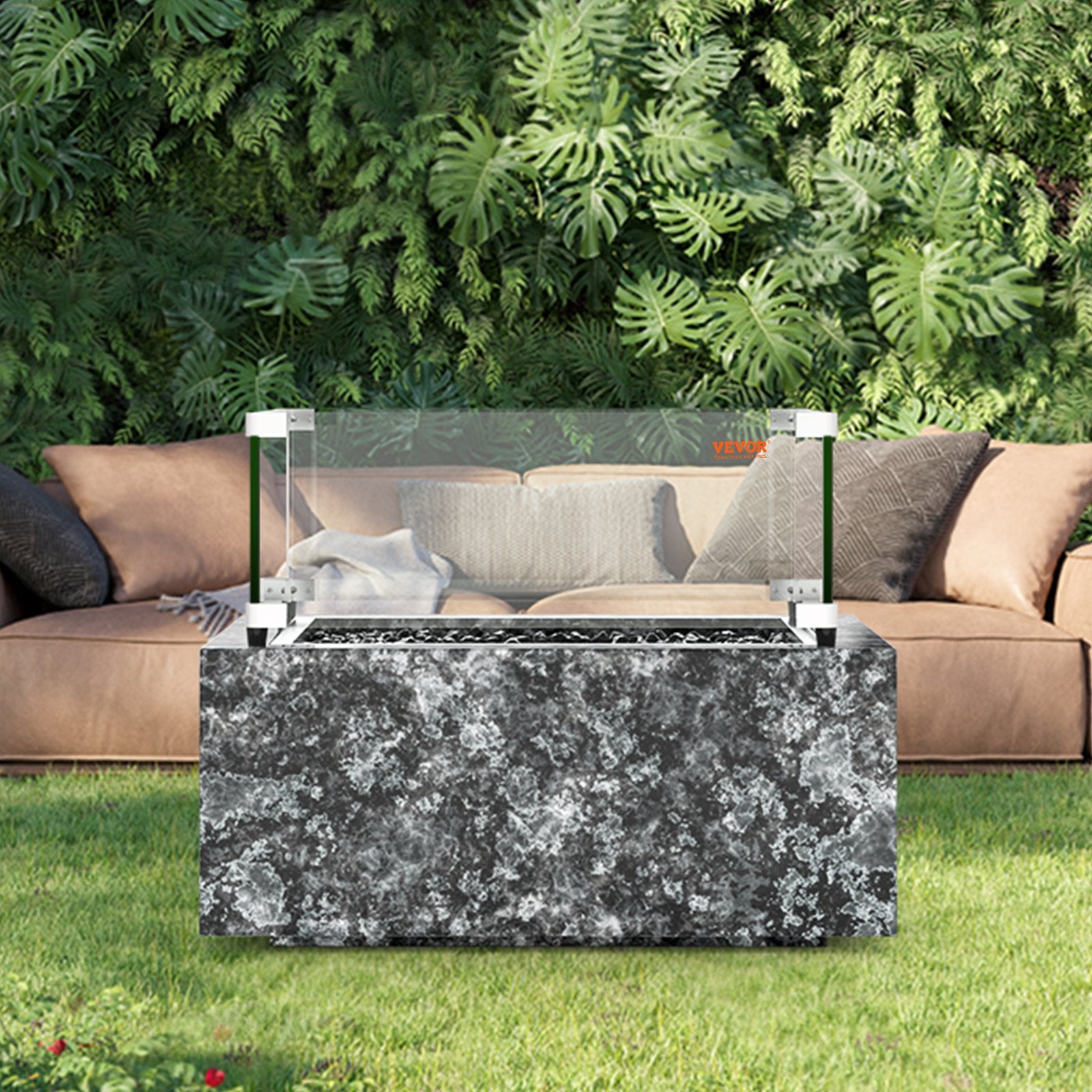 Gas Fire Pit Wind Guard Square 543x543x191mm 8mm Tempered Glass Corner Bracket