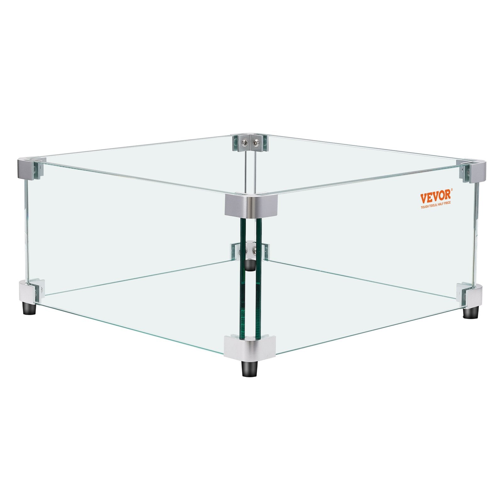 Gas Fire Pit Wind Guard Square 543x543x191mm 8mm Tempered Glass Corner Bracket