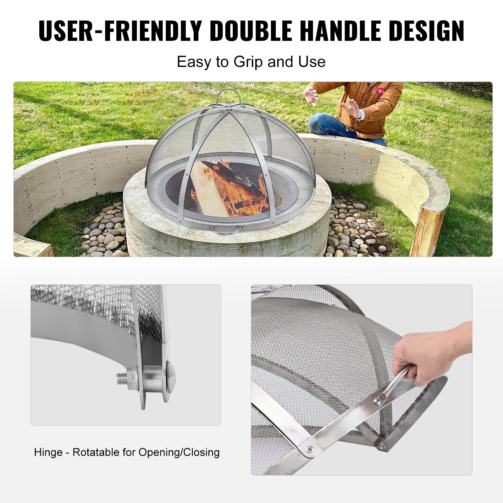 Firepit Spark Screen Lid 36" Stainless Steel Round Outdoor Fire Pit Metal Cover