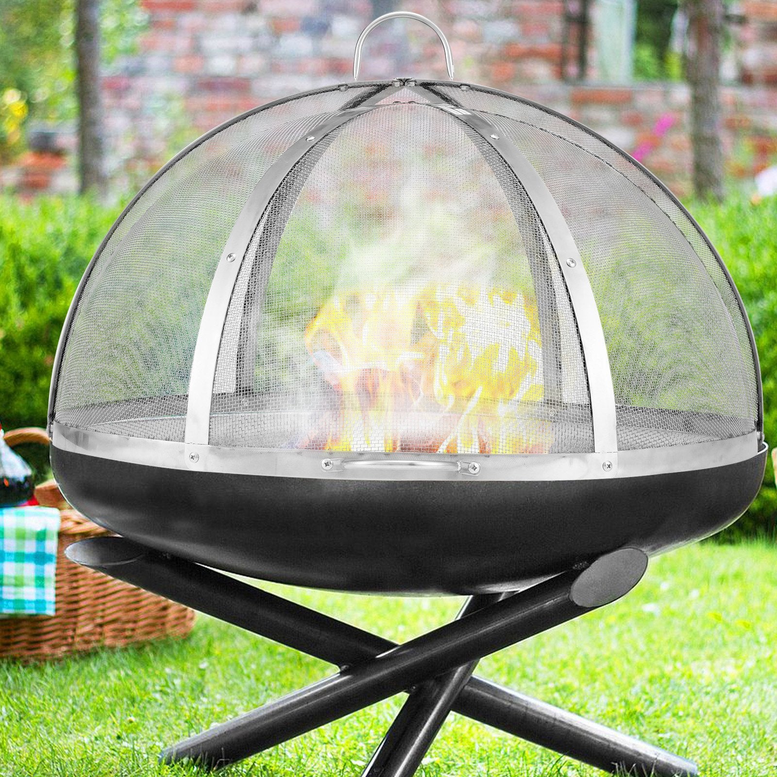 Firepit Spark Screen Lid 36" Stainless Steel Round Outdoor Fire Pit Metal Cover