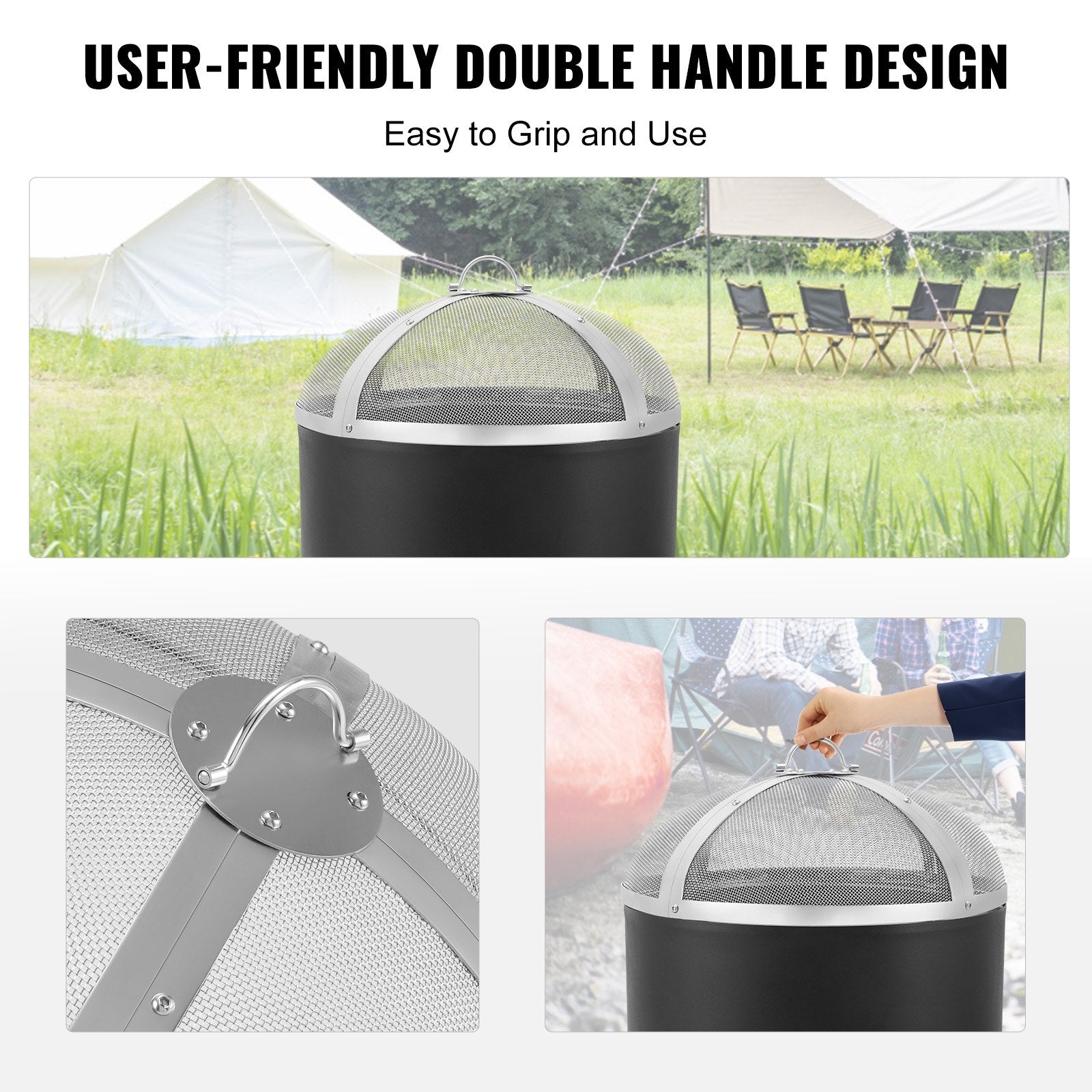 Fire Pit Spark Screen 27" Round Heavy Duty Steel Cover with Ring Handle Outdoor