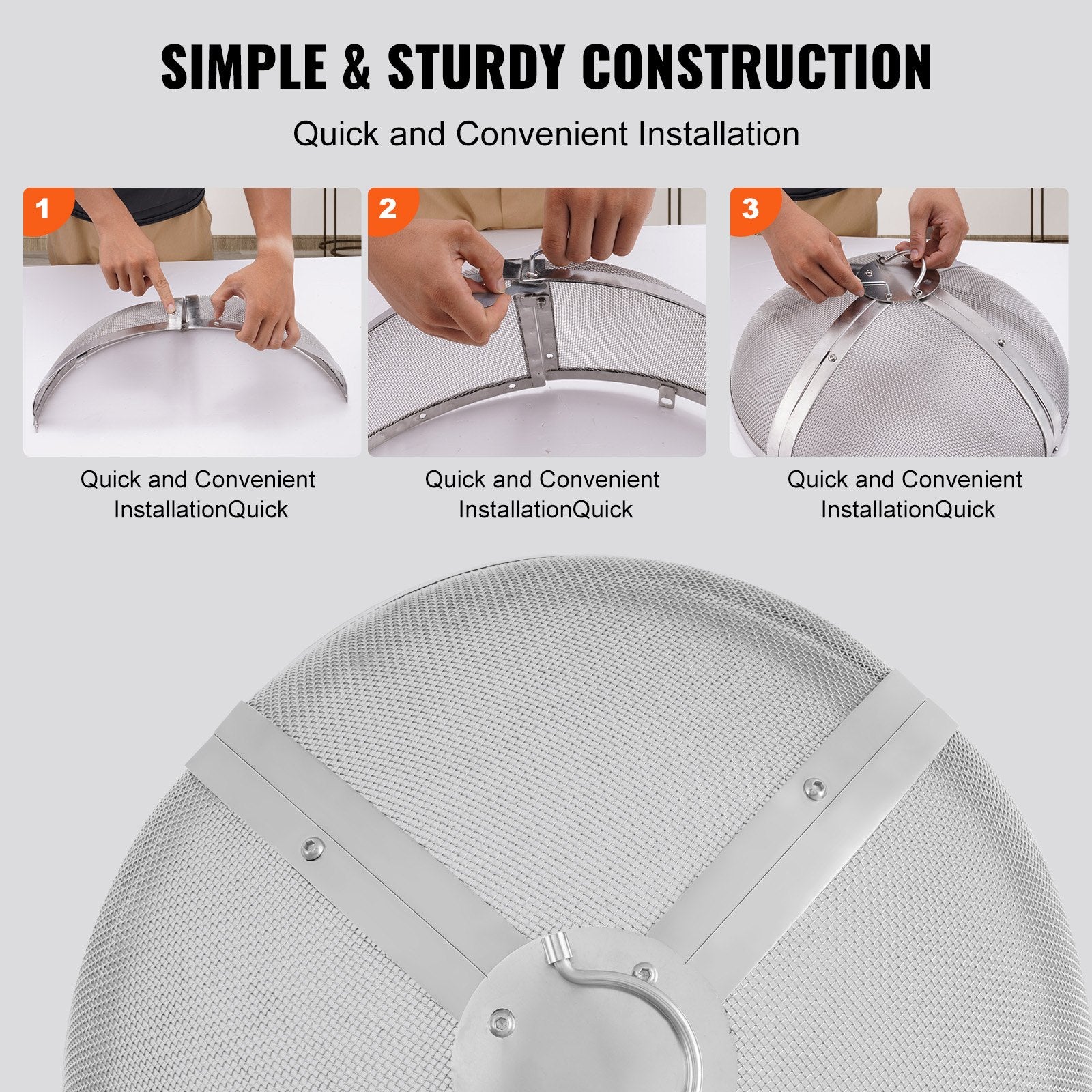 Fire Pit Spark Screen 27" Round Heavy Duty Steel Cover with Ring Handle Outdoor