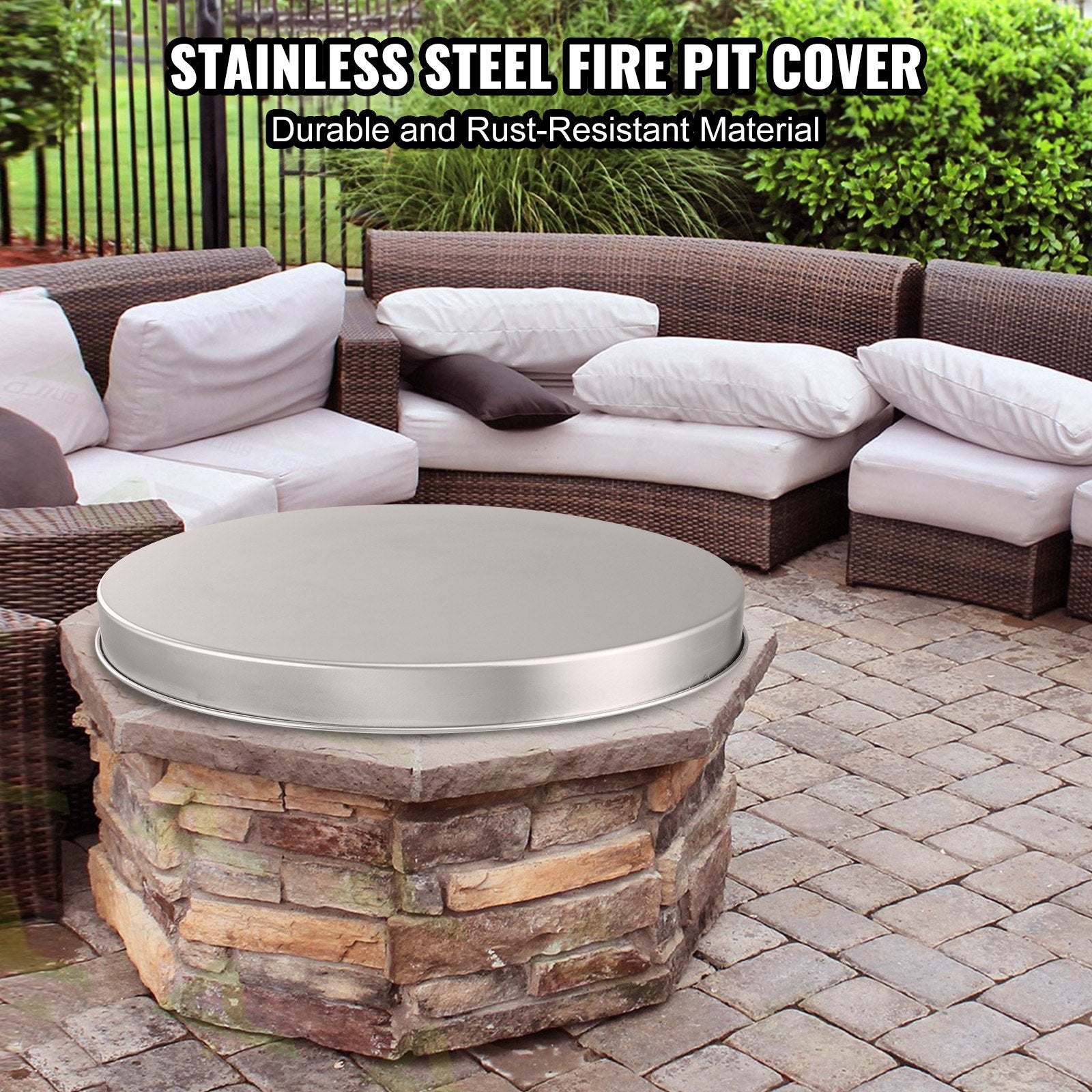 Fire Pit Cover Lid 27" Portable Spark Screen Stainless Steel Metal Outdoor