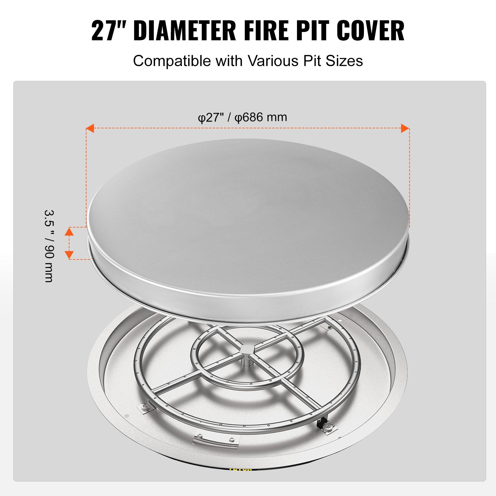 Fire Pit Cover Lid 27" Portable Spark Screen Stainless Steel Metal Outdoor