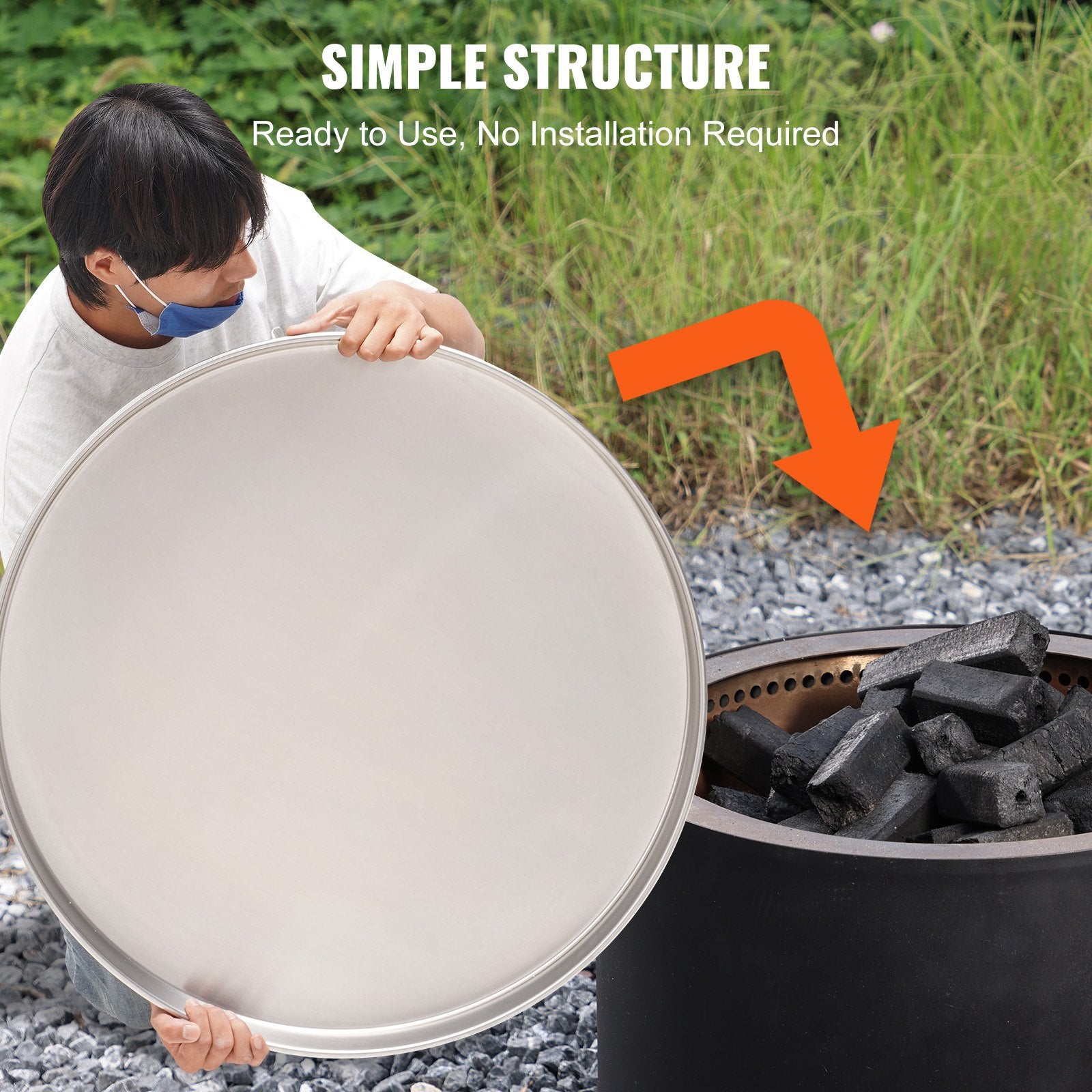 Fire Pit Cover Lid 27" Portable Spark Screen Stainless Steel Metal Outdoor