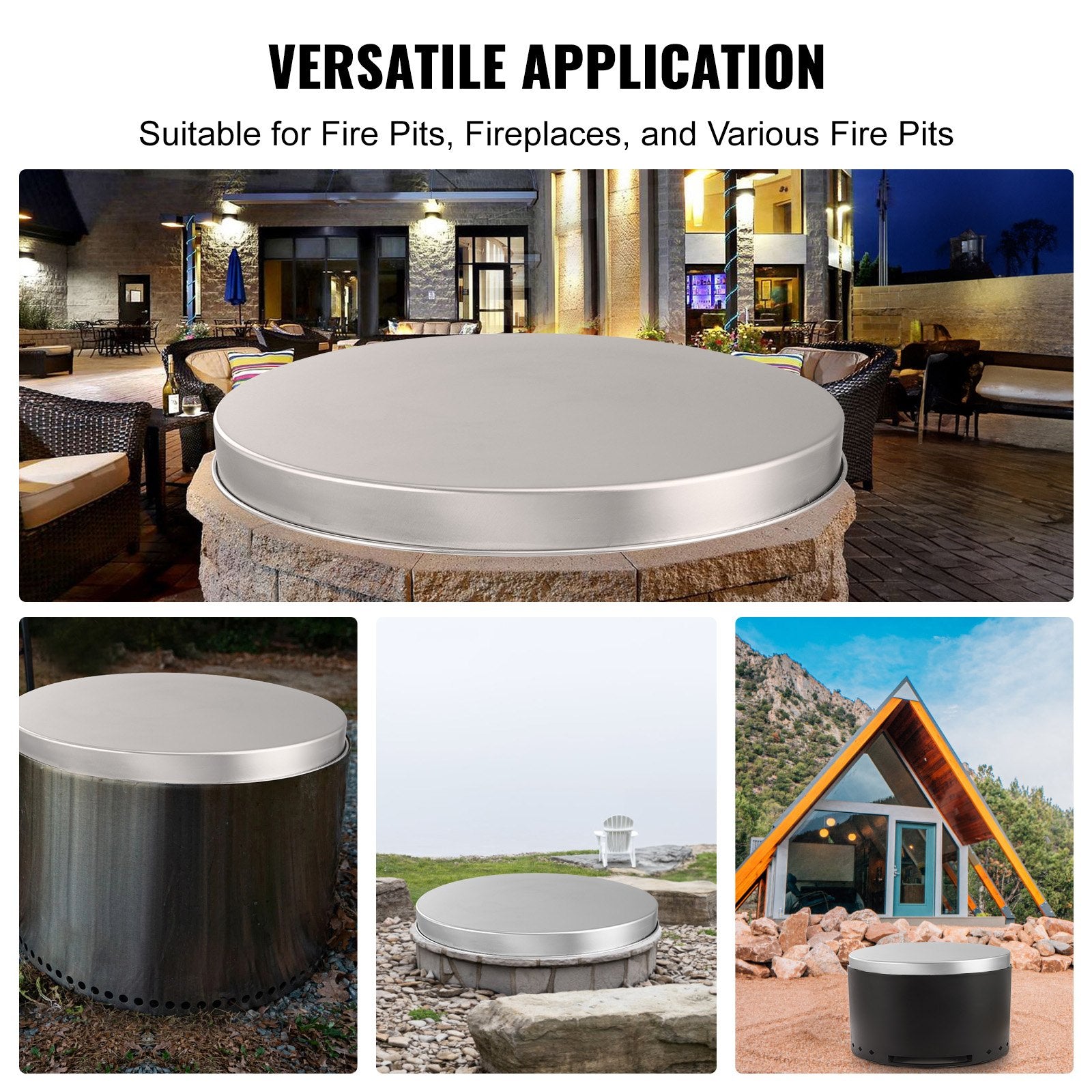 Fire Pit Cover Lid 27" Portable Spark Screen Stainless Steel Metal Outdoor