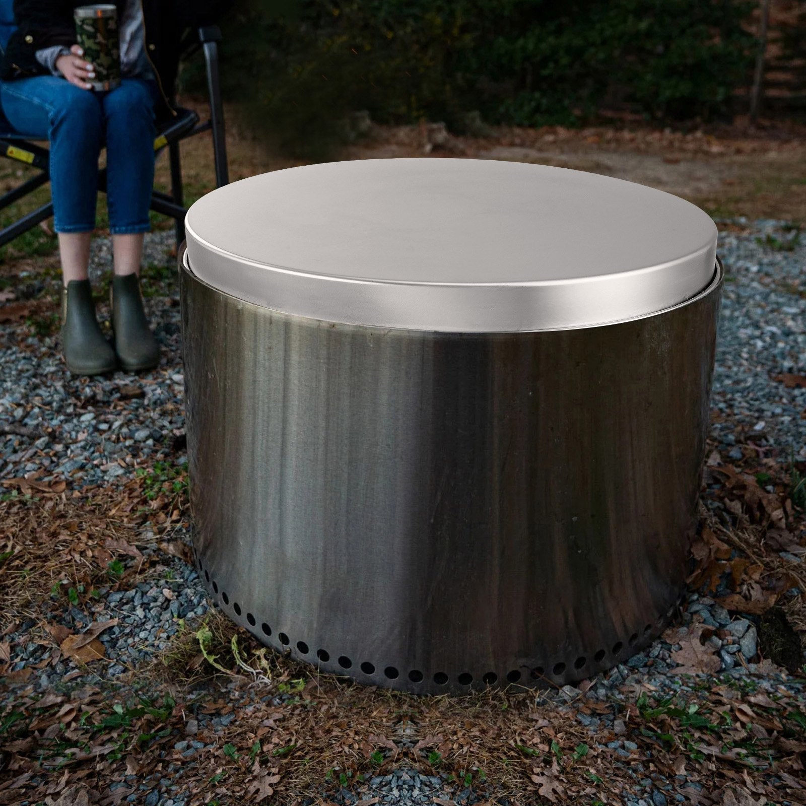 Fire Pit Cover Lid 27" Portable Spark Screen Stainless Steel Metal Outdoor