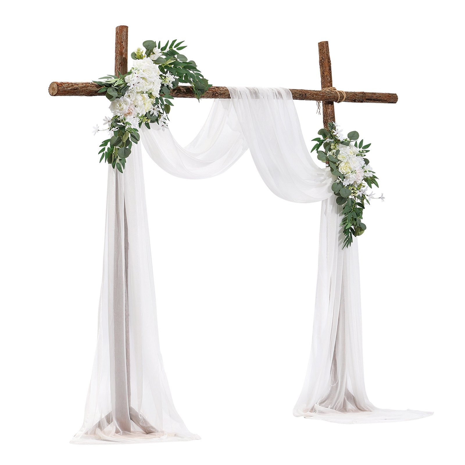 Artificial Wedding Arch Flowers Kit, White 3-Pack with Drapes for Ceremony Decor