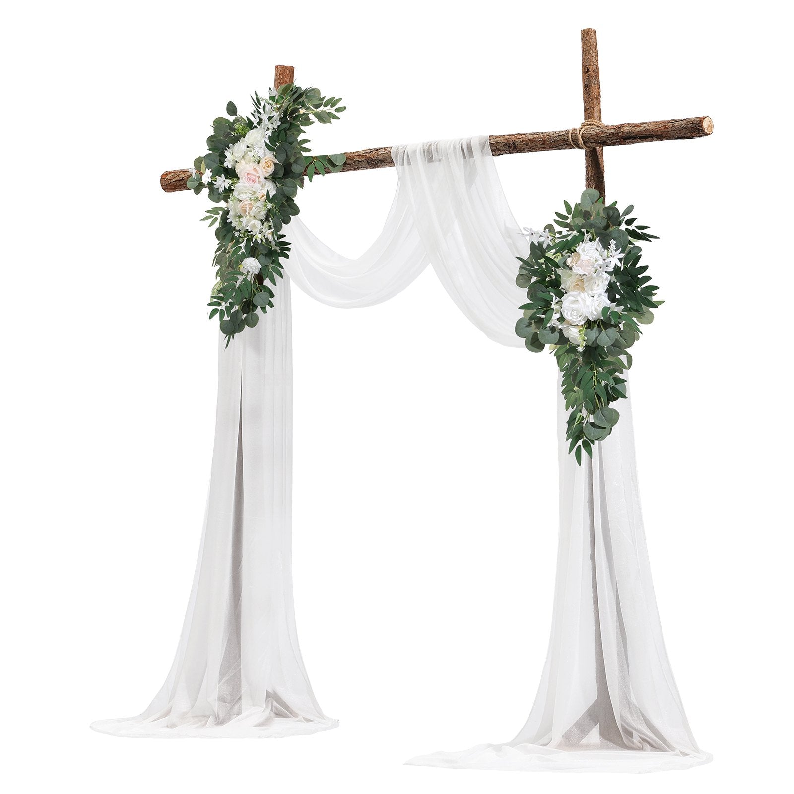 Artificial Wedding Arch Flowers Kit, White 4-Pack with Drapes for Ceremony Decor