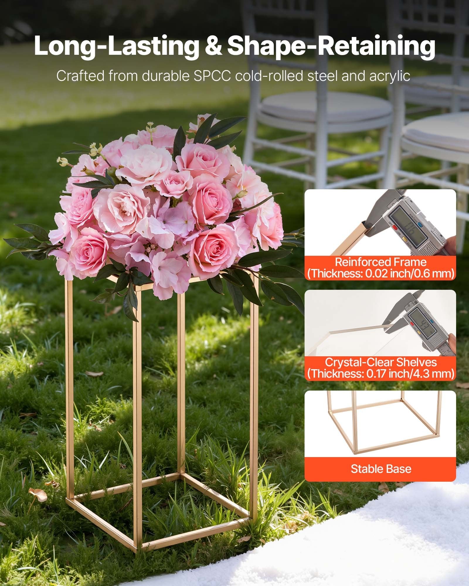 Wedding Flower Stand 10PCS 40cm Column Floral Stands Acrylic Gold Display