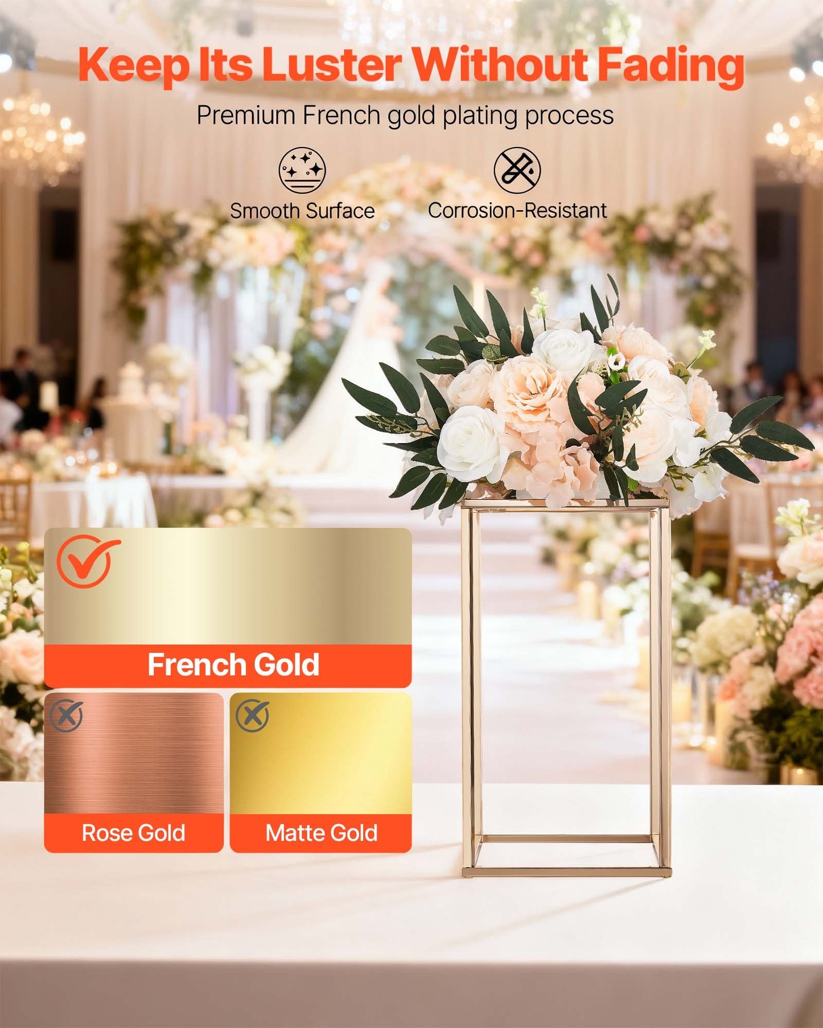 Wedding Flower Stand 10PCS 40cm Column Floral Stands Acrylic Gold Display