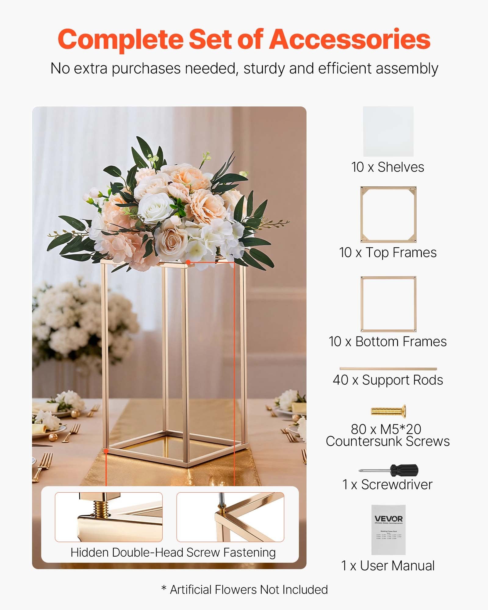 Wedding Flower Stand 10PCS 40cm Column Floral Stands Acrylic Gold Display