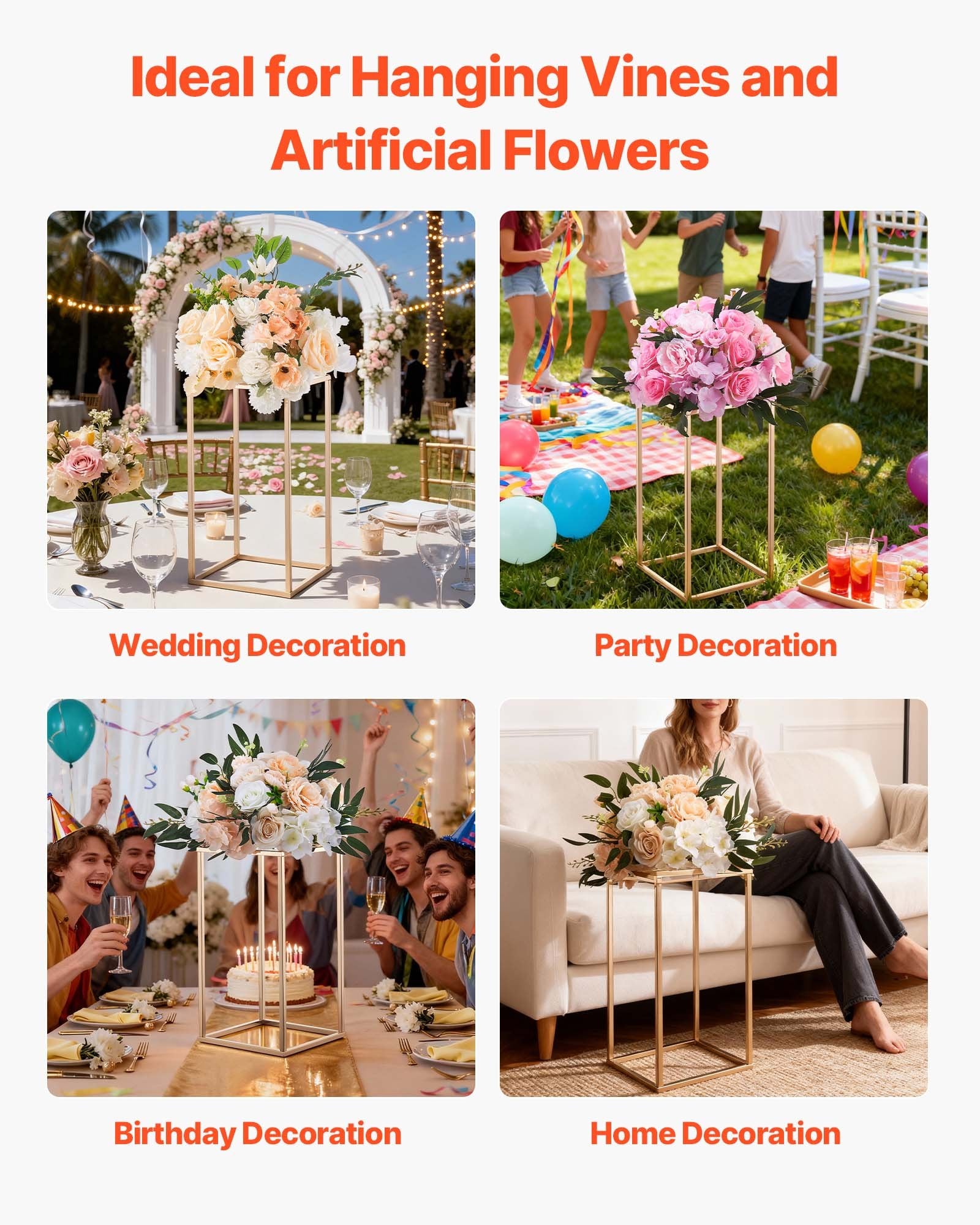 Wedding Flower Stand 10PCS 40cm Column Floral Stands Acrylic Gold Display