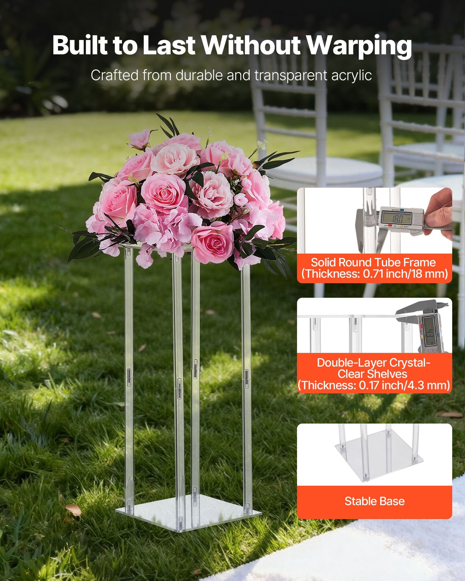 Wedding Flower Stand, 10PCS 50cm Column Floral Stands with Acrylic Laminate Rack