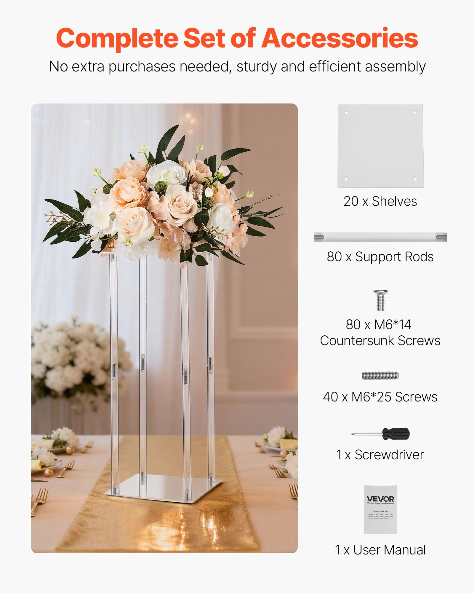Wedding Flower Stand, 10PCS 50cm Column Floral Stands with Acrylic Laminate Rack