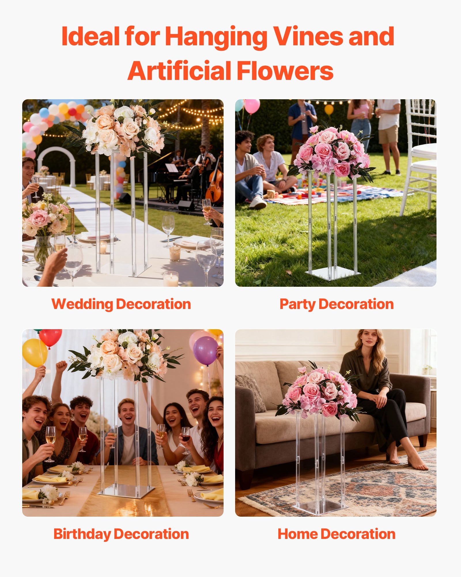 Wedding Flower Stand, 10PCS 50cm Column Floral Stands with Acrylic Laminate Rack