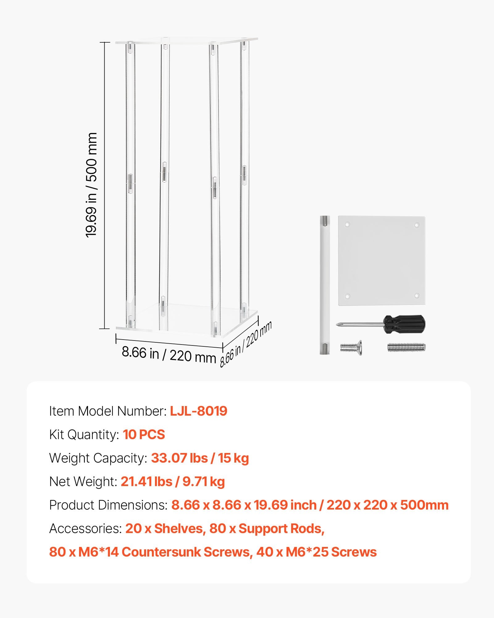 Wedding Flower Stand, 10PCS 50cm Column Floral Stands with Acrylic Laminate Rack