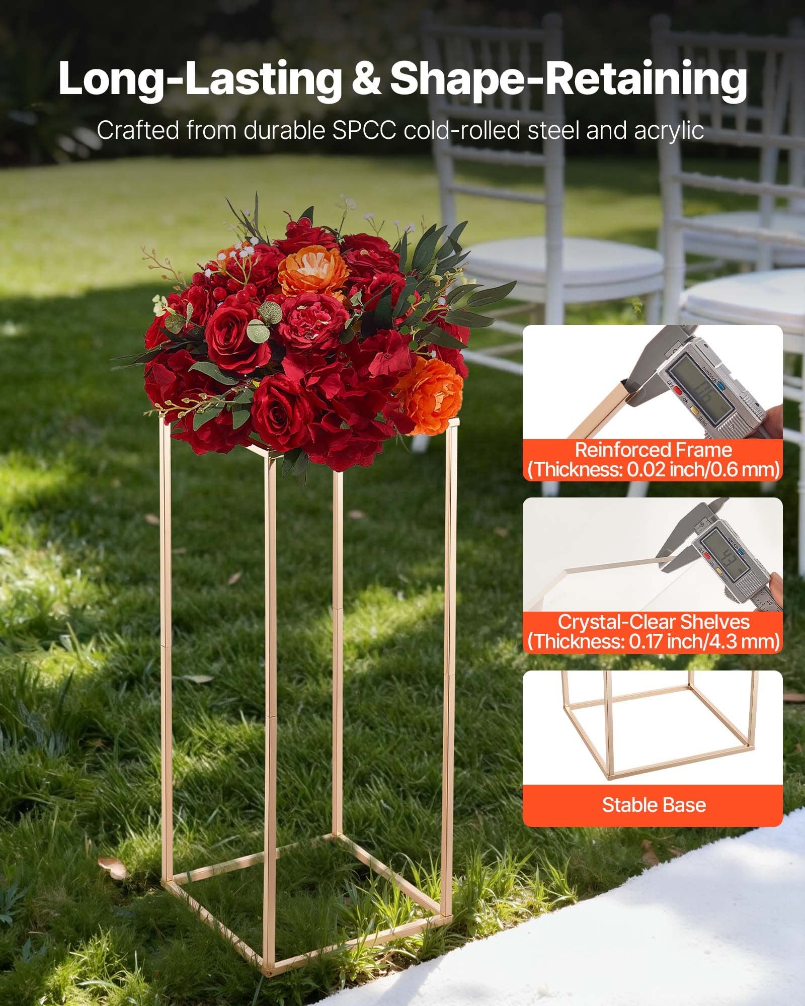 Wedding Flower Stand 10PCS 60cm Column Floral Stands Acrylic Gold Display