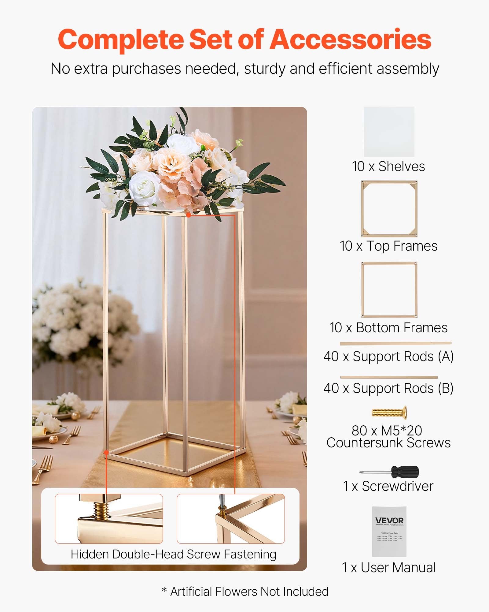 Wedding Flower Stand 10PCS 60cm Column Floral Stands Acrylic Gold Display