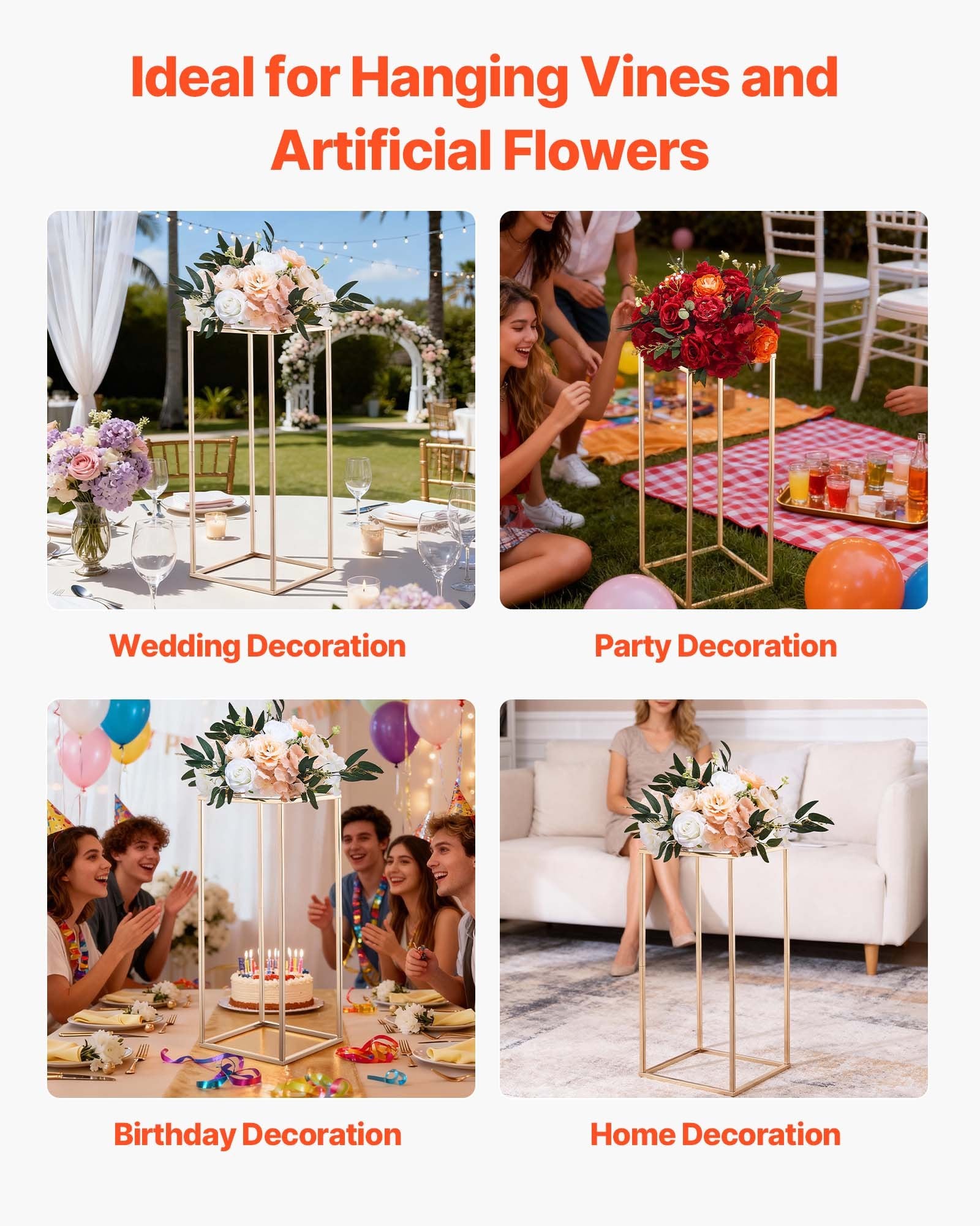 Wedding Flower Stand 10PCS 60cm Column Floral Stands Acrylic Gold Display