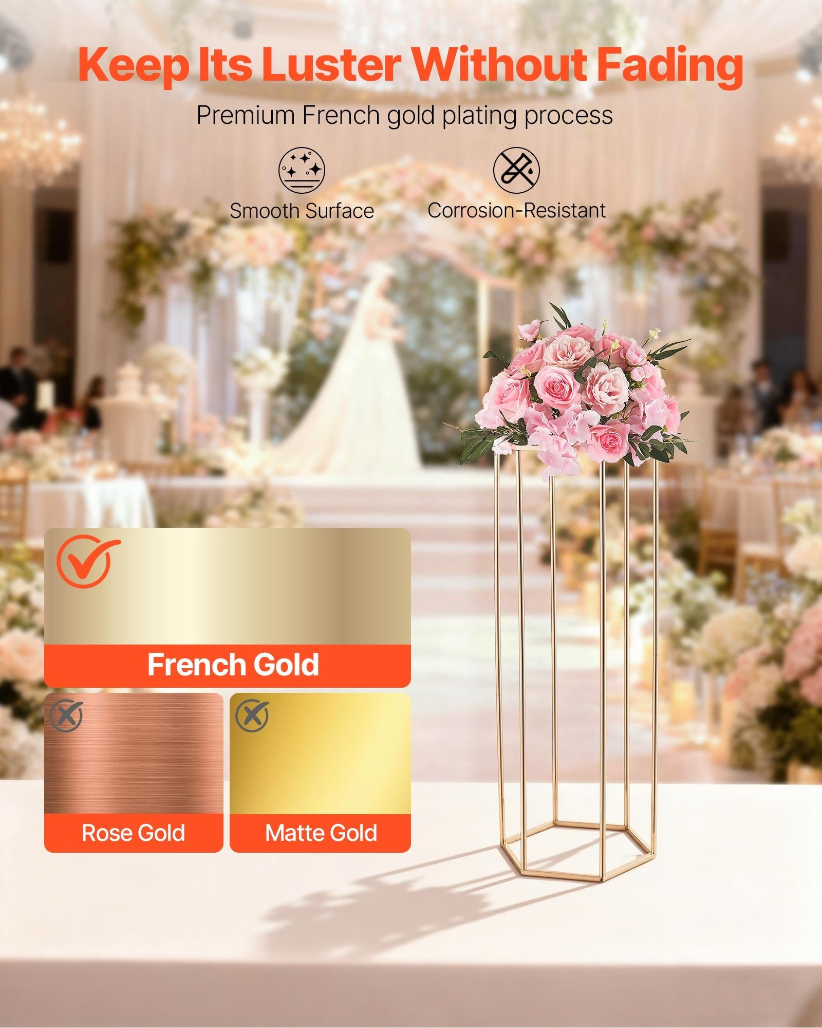 Wedding Flower Stand 10PCS 80cm Acrylic Hexagonal Gold Floral Centerpiece Stand