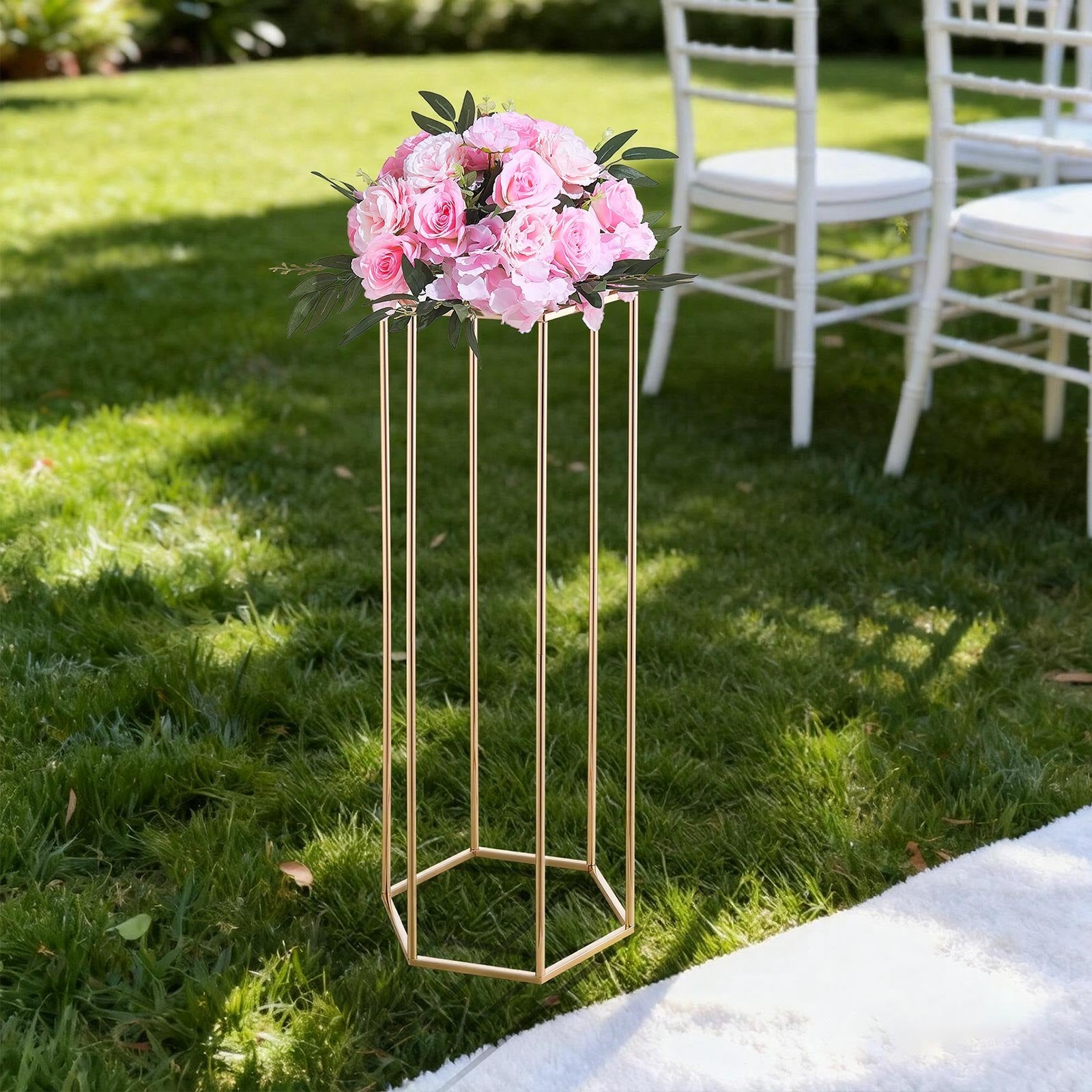 Wedding Flower Stand 10PCS 80cm Acrylic Hexagonal Gold Floral Centerpiece Stand