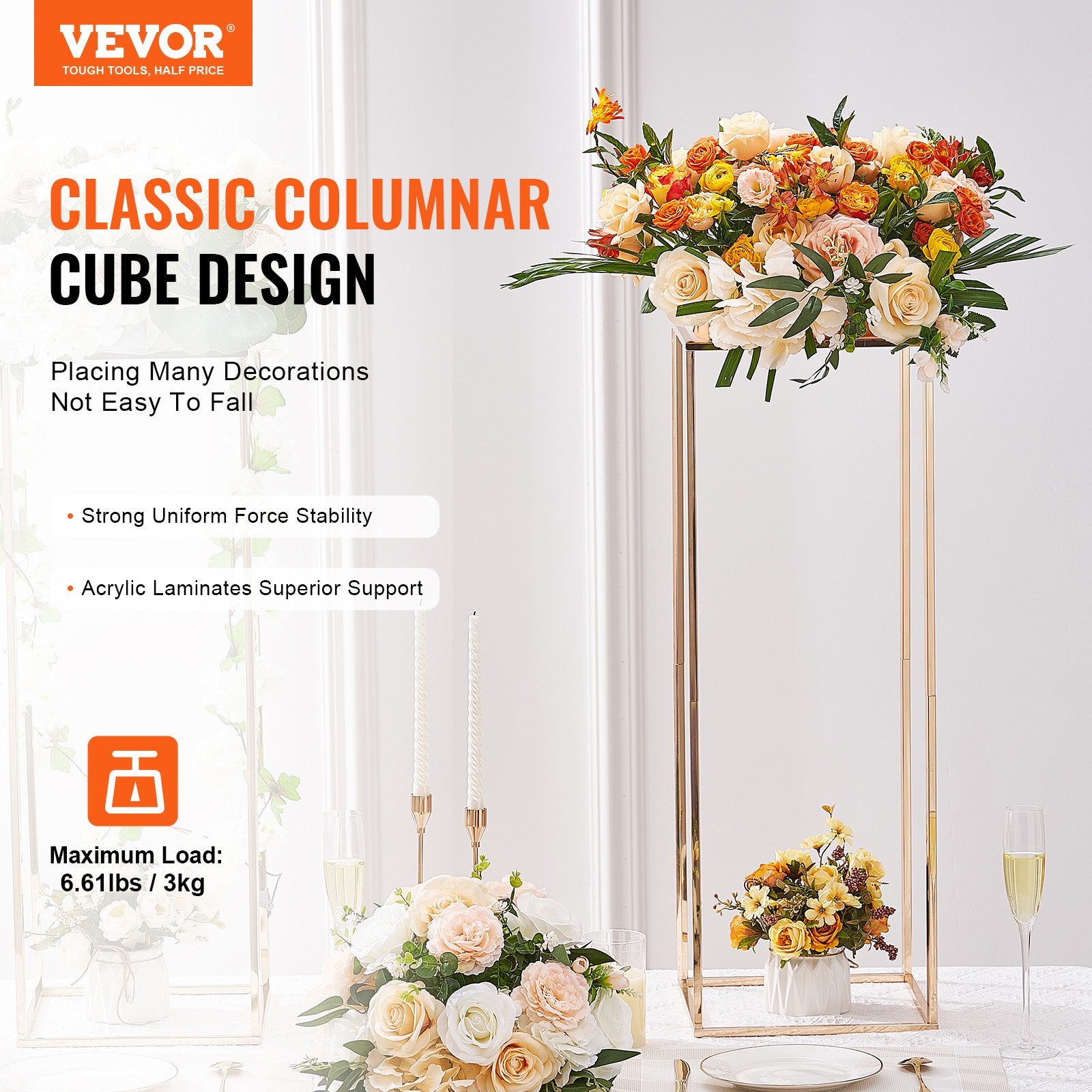 10PCS 31.5in Acrylic Metal Wedding Flower Stand Gold Geometric Centerpiece Rack