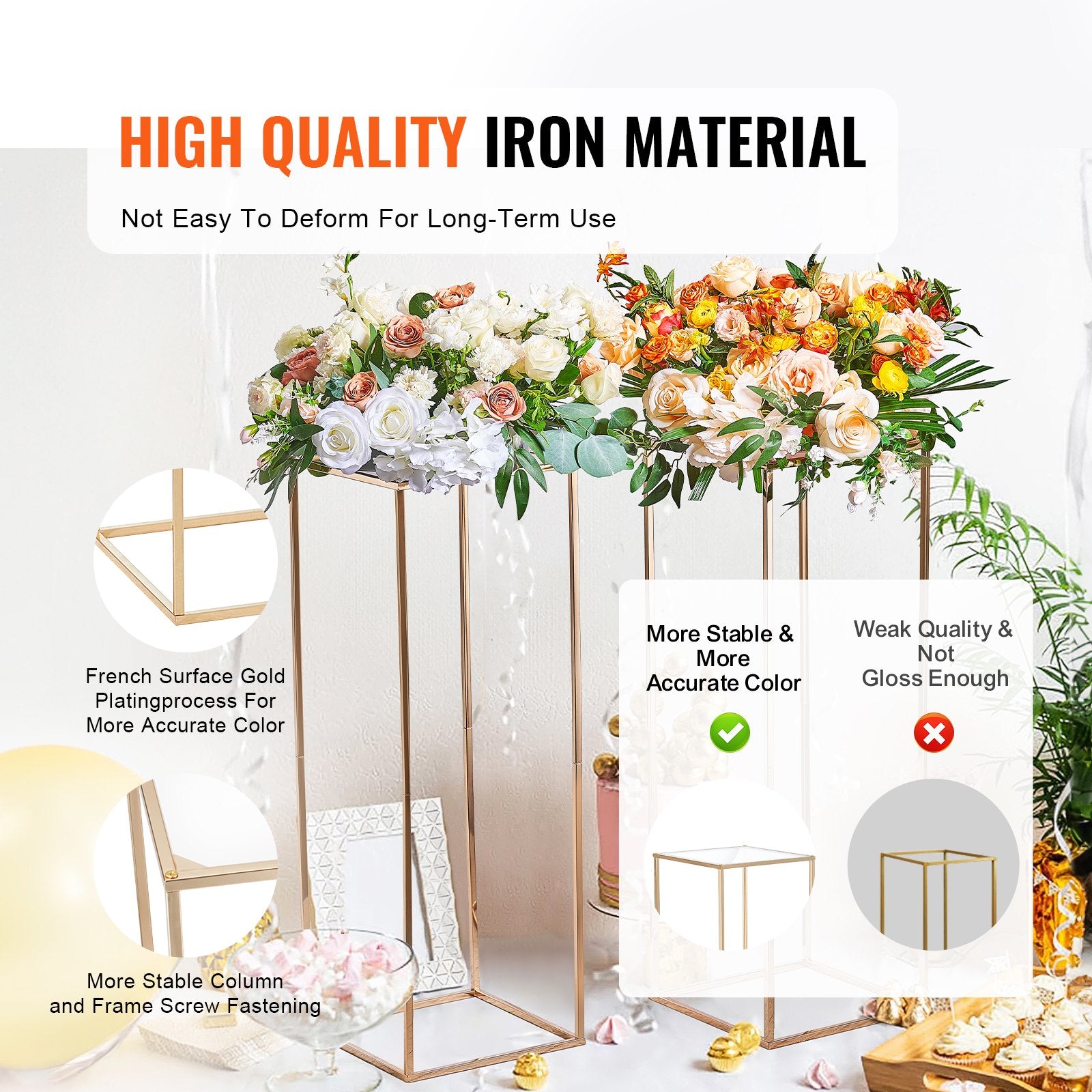 10PCS 31.5in Acrylic Metal Wedding Flower Stand Gold Geometric Centerpiece Rack