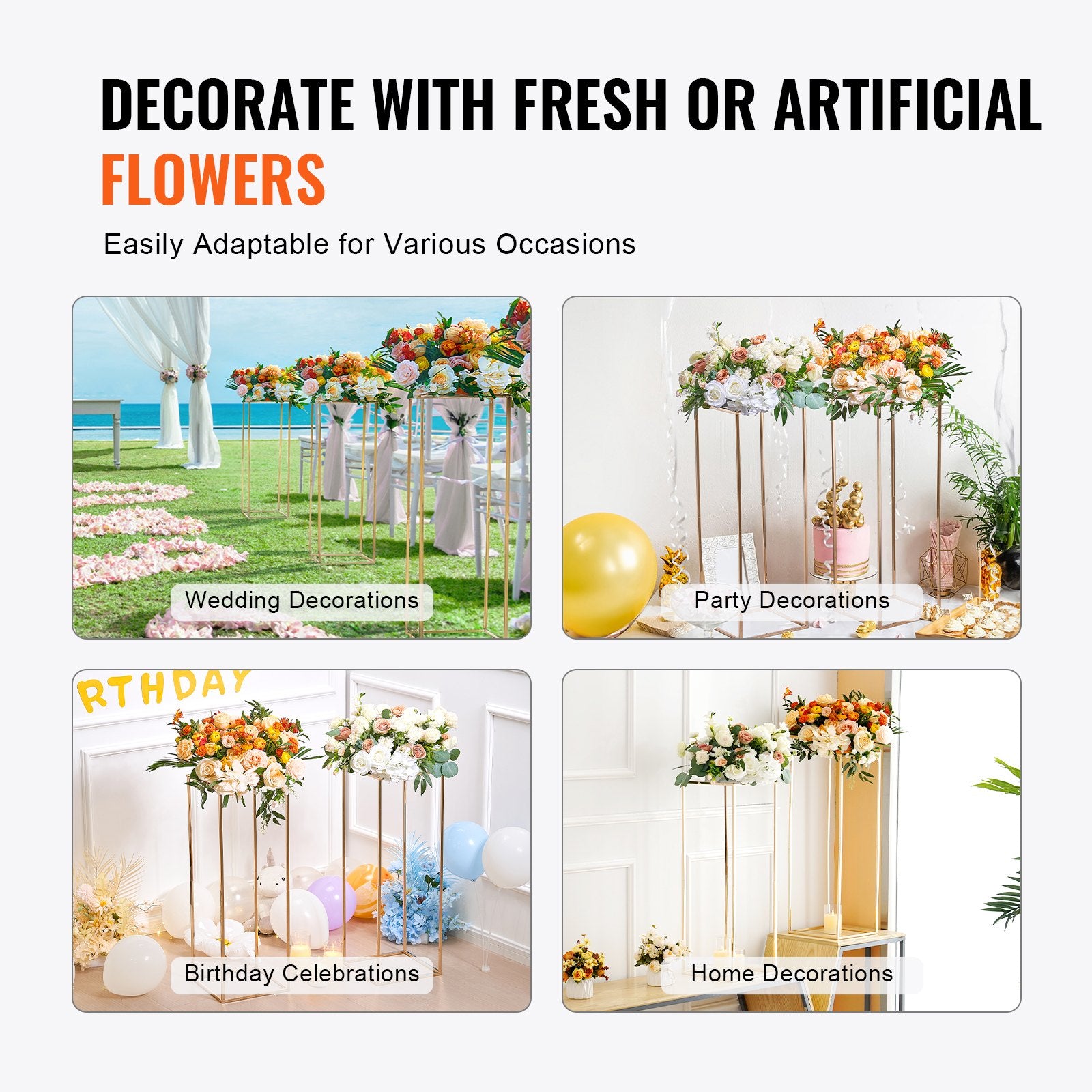 10PCS 31.5in Acrylic Metal Wedding Flower Stand Gold Geometric Centerpiece Rack