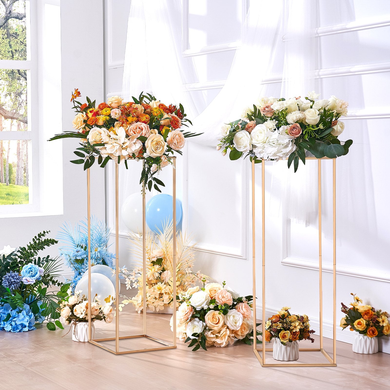 10PCS 31.5in Acrylic Metal Wedding Flower Stand Gold Geometric Centerpiece Rack