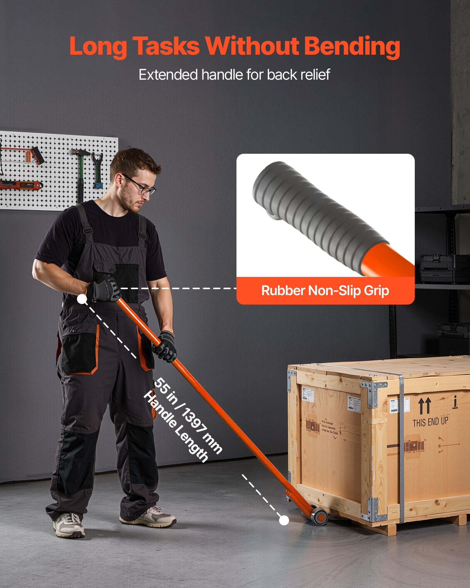Pry Lever Bar 1.4m Carbon Steel Handle with Wheels 2994kg Capacity Heavy Duty