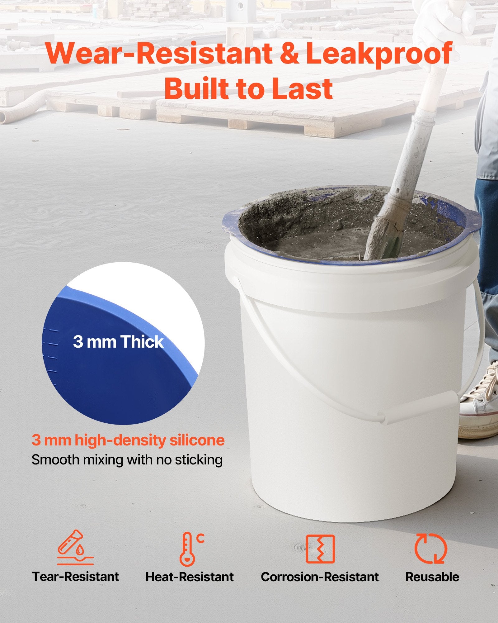 18.9L Bucket Liner for Concrete Mix, Reusable Silicone Mortar Mixer Insert, Blue
