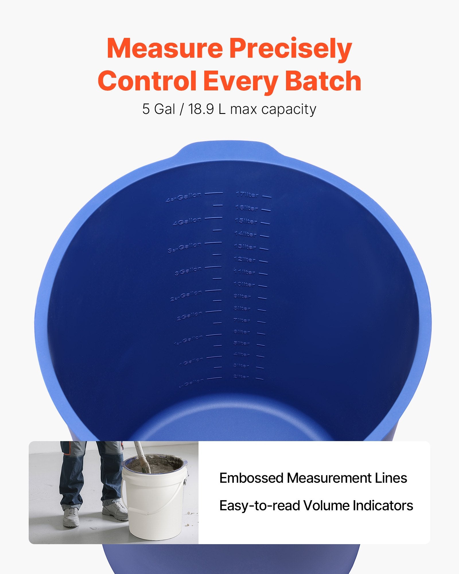 18.9L Bucket Liner for Concrete Mix, Reusable Silicone Mortar Mixer Insert, Blue