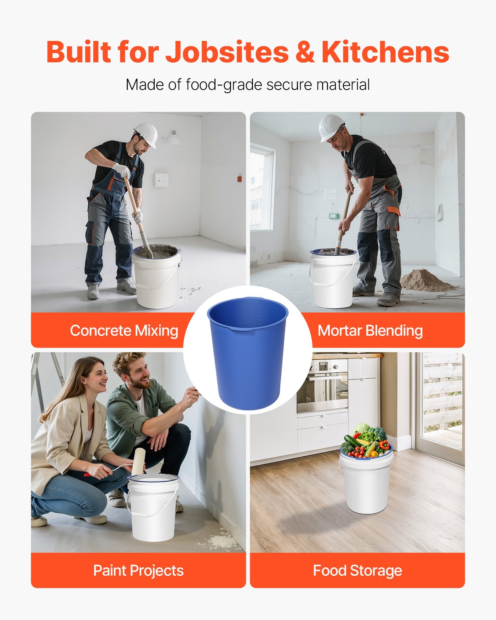 18.9L Bucket Liner for Concrete Mix, Reusable Silicone Mortar Mixer Insert, Blue