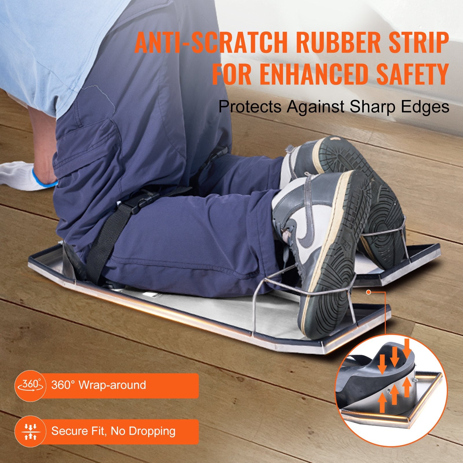 Concrete Knee Boards Stainless Steel 30''x8'' with Knee Pads & Straps
