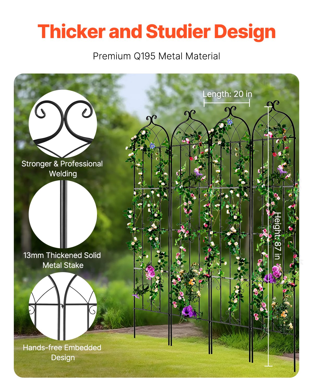 Garden Trellis for Climbing Plants 87 x 20 in 4-Pack Rustproof Metal Support