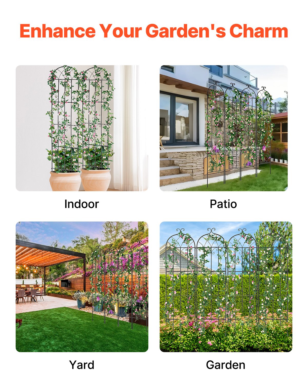 Garden Trellis for Climbing Plants 87 x 20 in 4-Pack Rustproof Metal Support