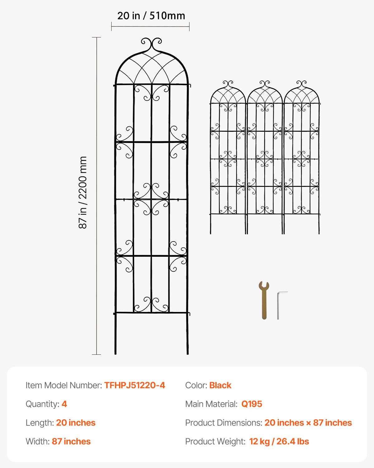 Garden Trellis for Climbing Plants 87 x 20 in 4-Pack Rustproof Metal Support