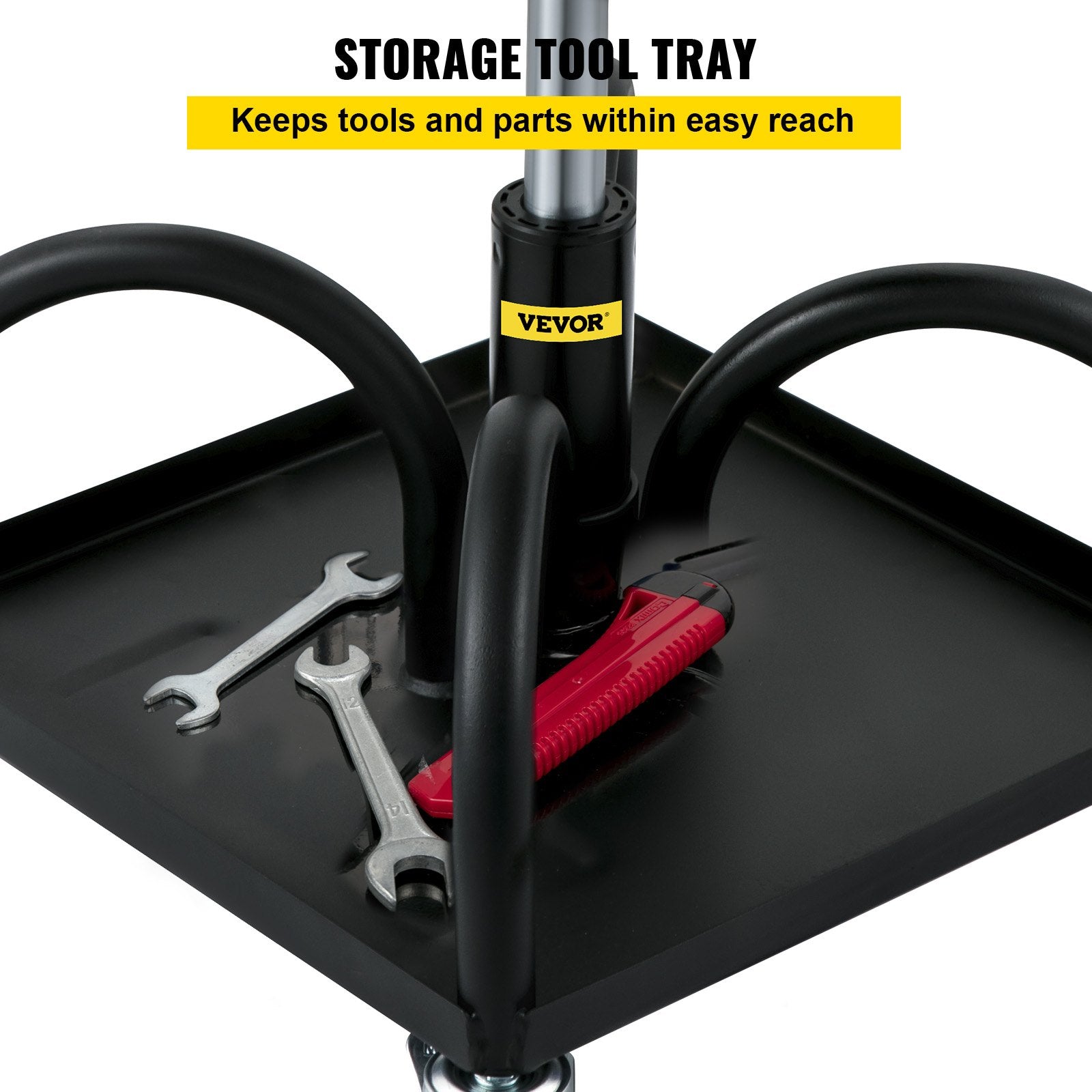 Rolling Garage Stool 300lb Adjustable Height 15.7-20.5in Mechanic Seat Black